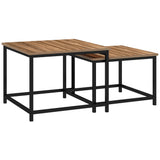 HOMCOM Satztisch-Set aus 2 Beistelltischen, Industrial Design, schwarzer Stahlrahmen, Tischplatte in Holzoptik, 60cm x 60cm x 45cm