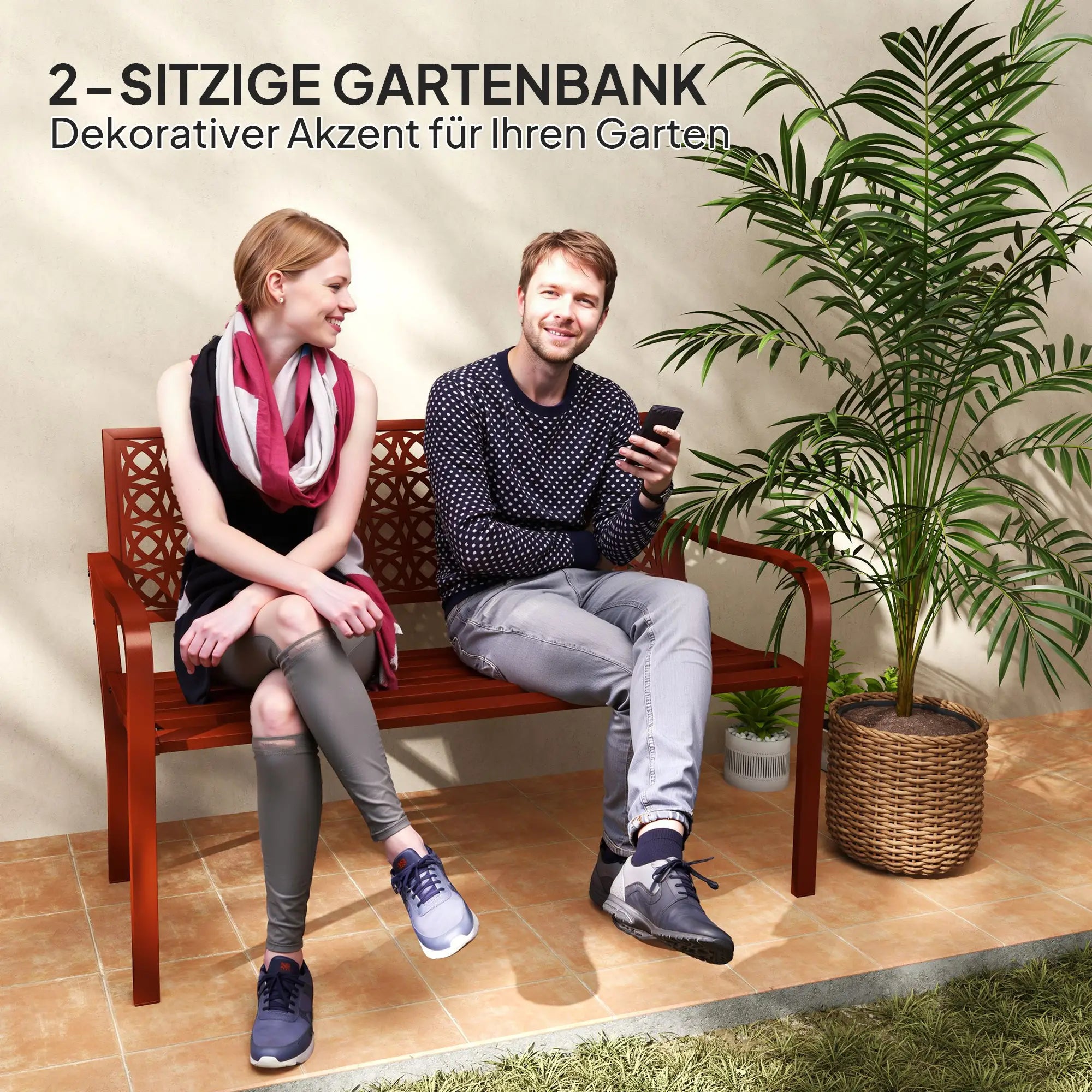Outsunny 2-Sitzer Gartenbank, wetterfest, 240 kg belastbar, Rot
