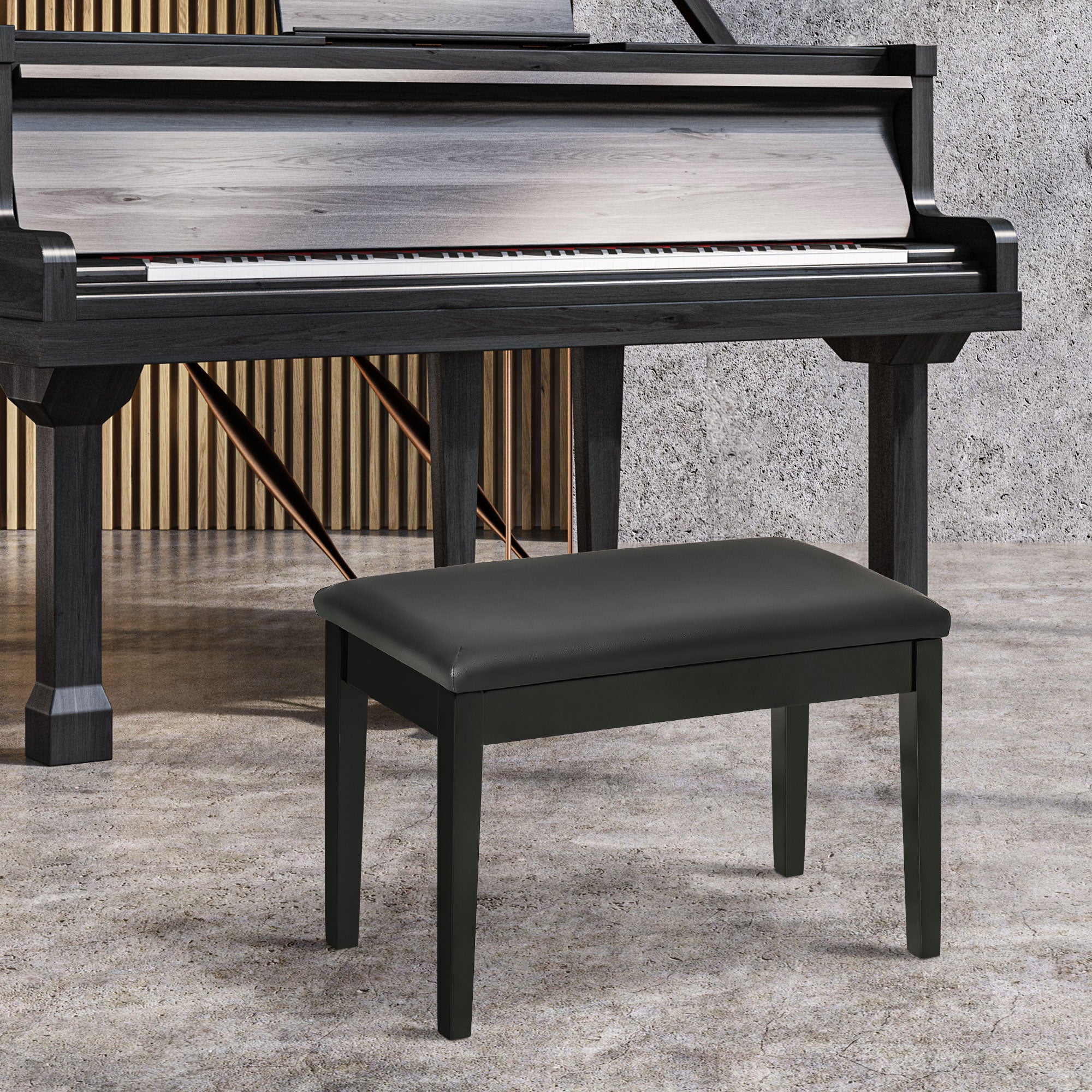 HOMCOM Klavierbank, Pianobank für 1 Person, gepolstert, Holzbeine, Schwarz