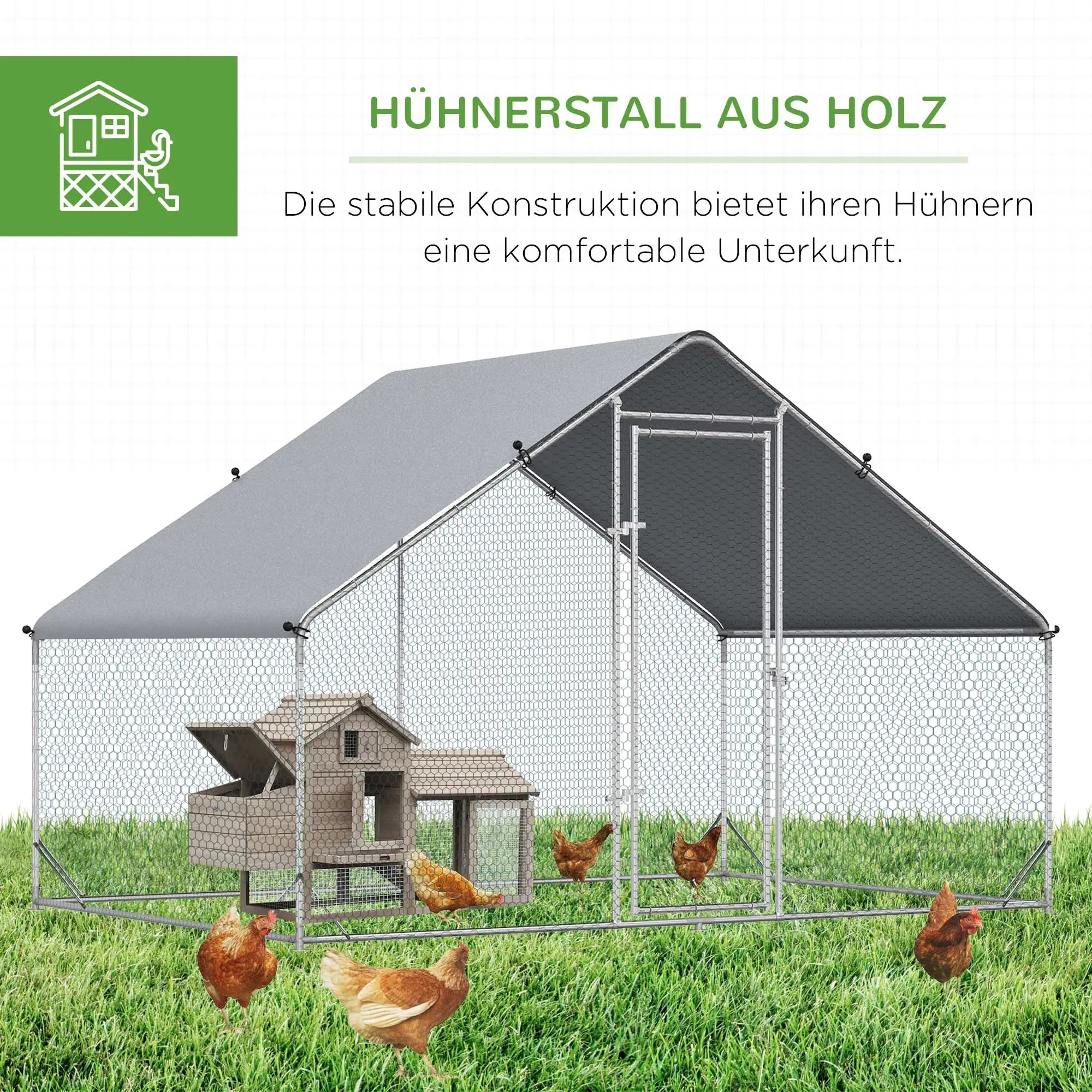 PawHut Hühnerstall Freilaufgehege Outdoor mit Abdeckung Tür