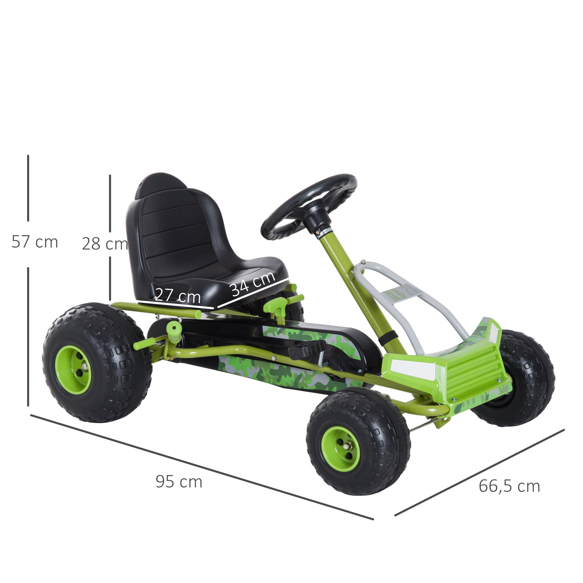 HOMCOM Kinder Go Kart Tretauto Tretfahrzeug Kinderfahrzeug mit Verstellbarem Sitz Pedalfahrzeug mit Handbremse ab 3 Jahren Grün 95 x 66,5 x 57cm