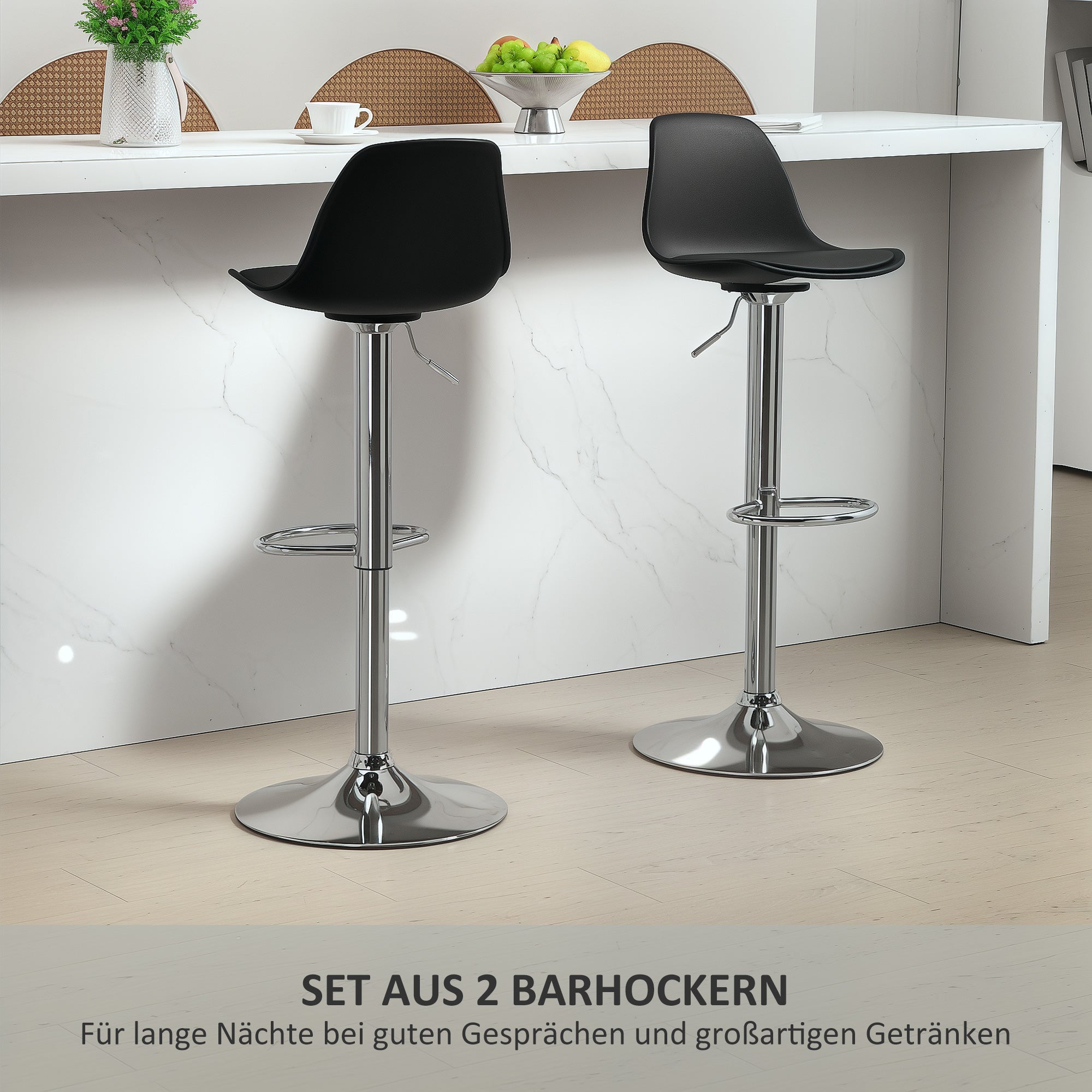 HOMCOM 2er-Set Barhocker, Barstühle, Drehstühle mit Lehne, höhenverstellbar, bis 120 kg belastbar, 42 x 38 x 82-104 cm, Schwarz