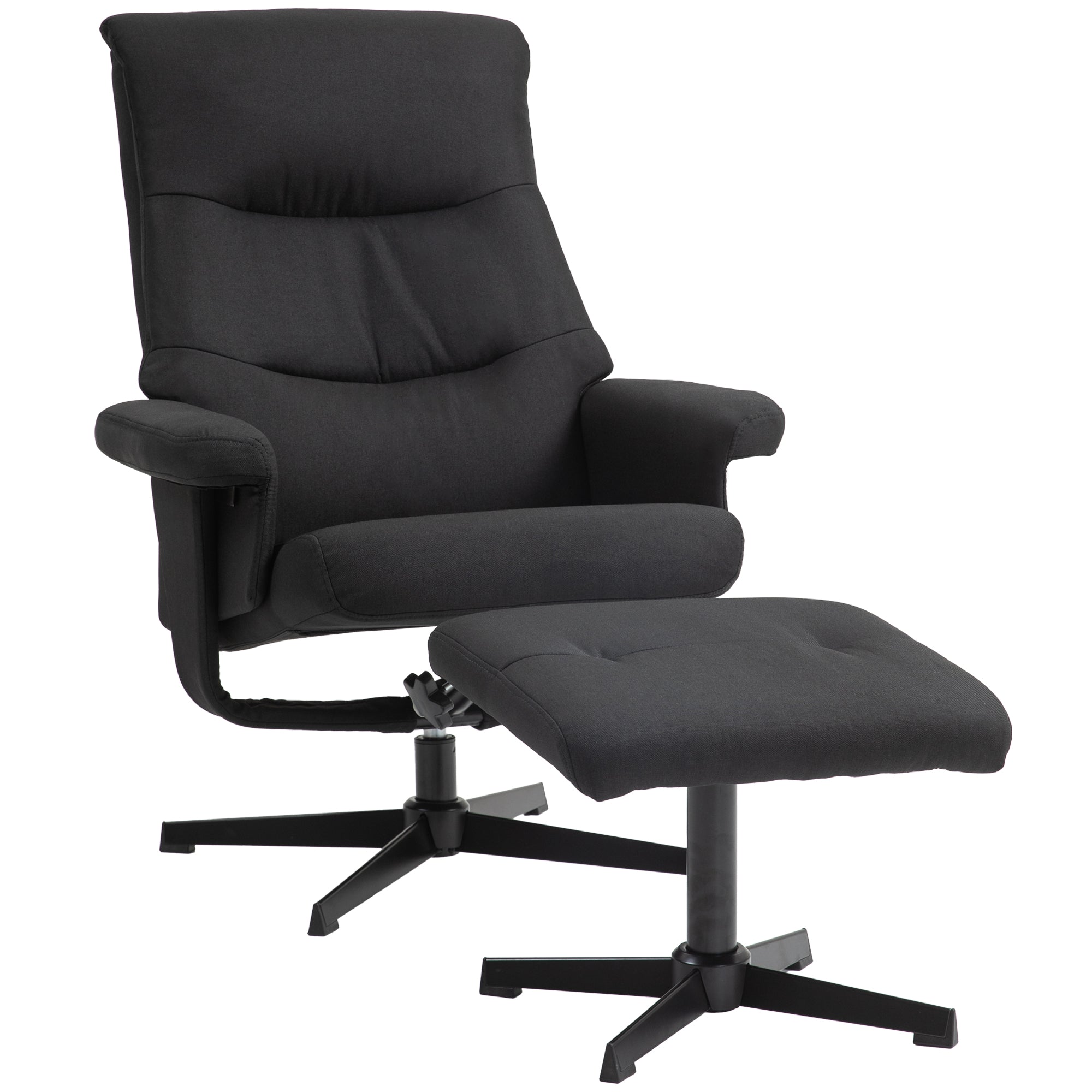 HOMCOM Liegesessel mit Hocker, drehbar, Wippfunktion, Samtoptik, bis 150 kg, Schwarz