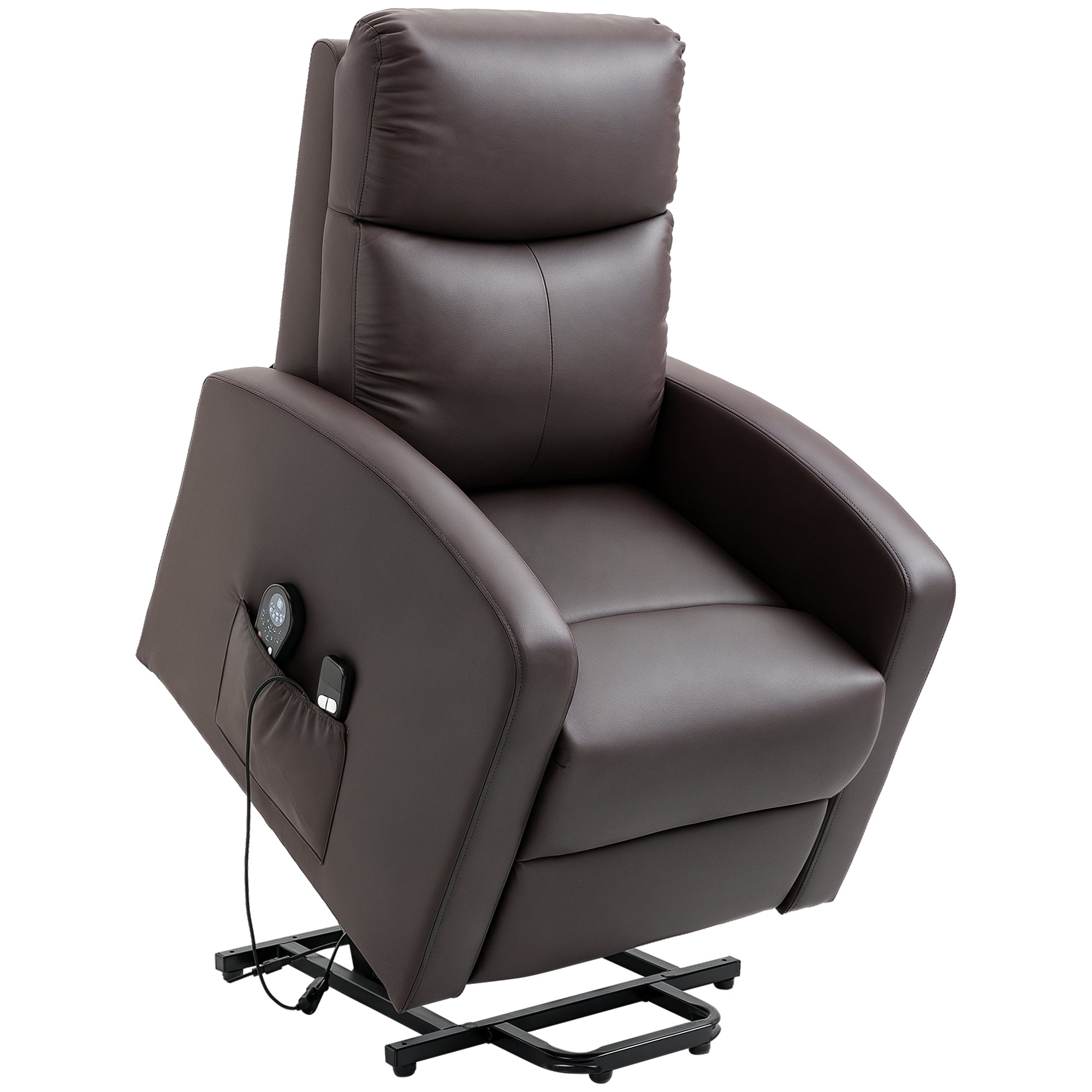 HOMCOM Massagesessel mit Aufstehhilfe, Relaxsessel, Liegesessel, Kopfstütze, 8 Vibrationspunkte, 2 Fernbedienungen, Braun