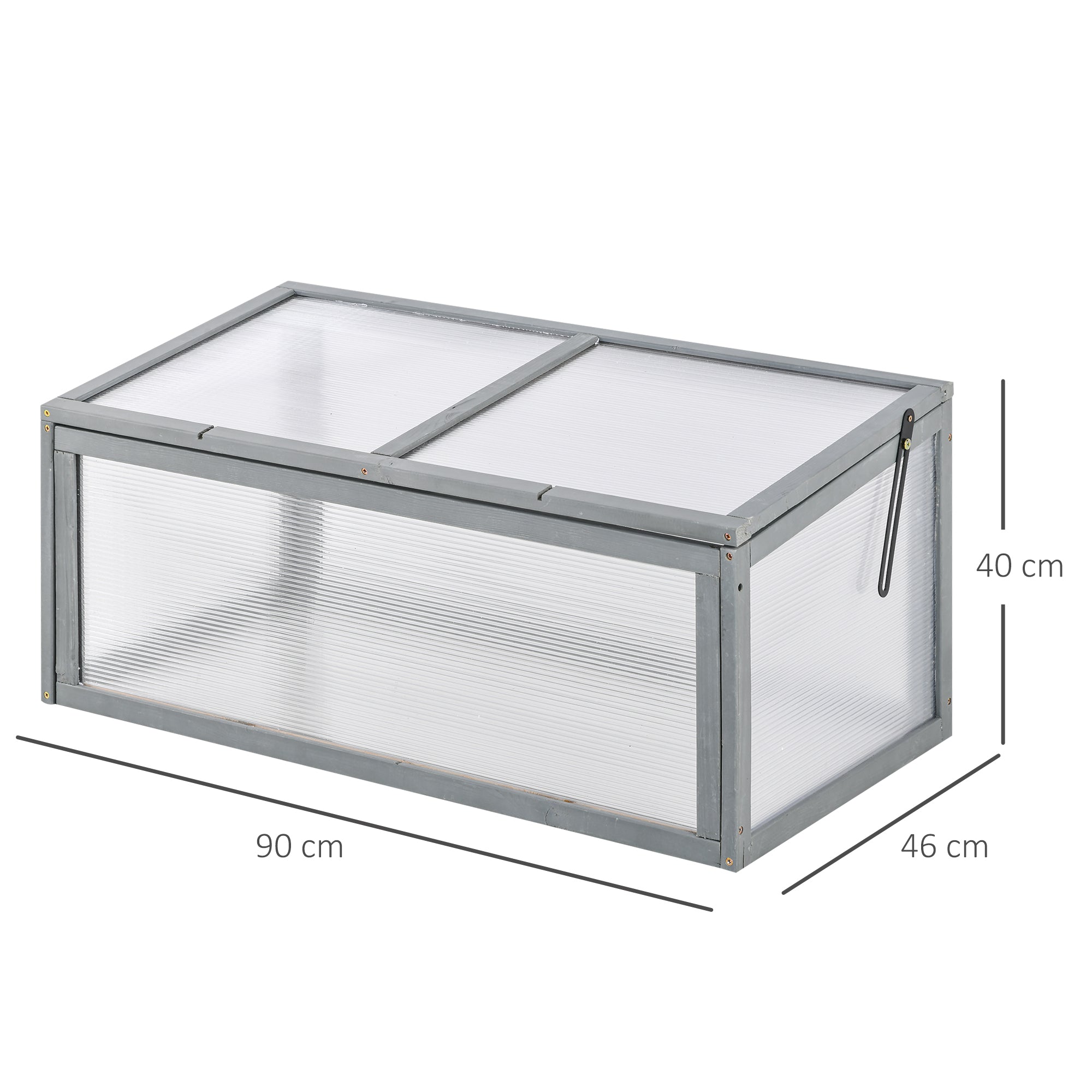 Outsunny Frühbeet Holz und Polycarbonat Treibhaus 90 x 46 x 40 cm Gewächshaus mit Abdeckung wetterfest Frühbeetkasten für Garten Pflanzenbeet Grau