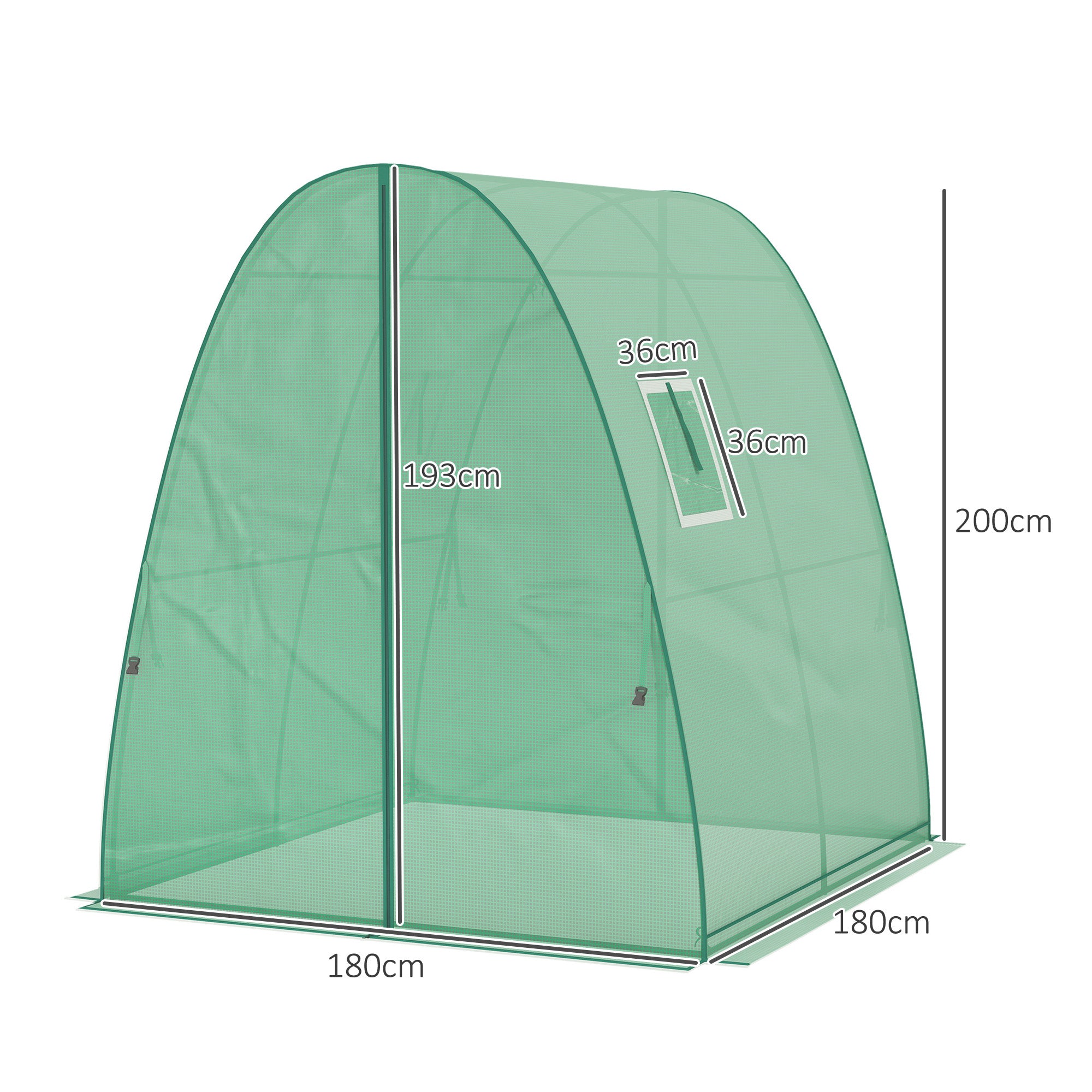 Outsunny Bogen-Gewächshaus mit Sandsäcken und Kunststoff-Abdeckung, 2 Rolltüren, Netzfenster, tragbar, 1,8 x 1,8 x 2 m, Grün