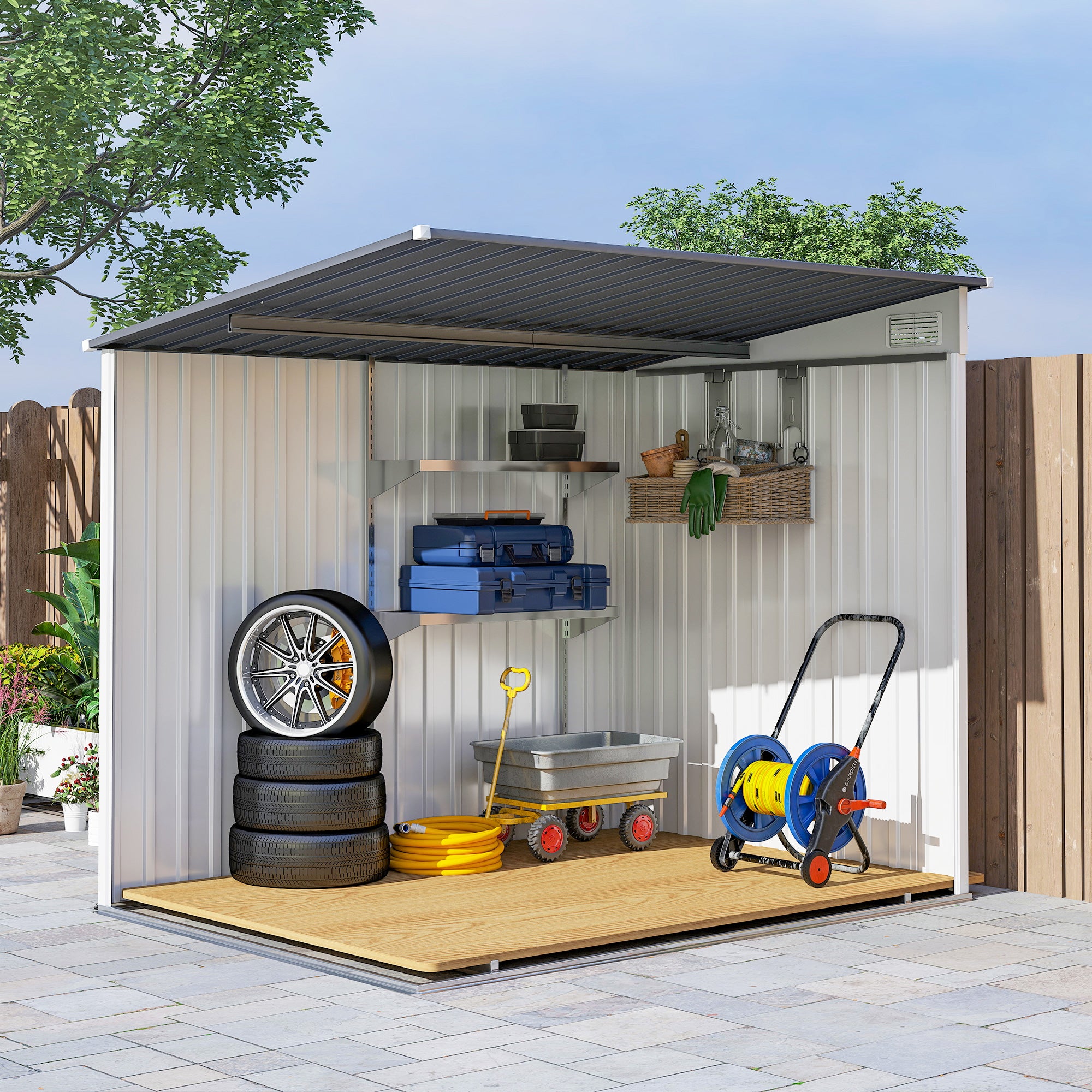 Outsunny Metall Gerätehaus 2,81m² 154x206,5x181 cm Geräteschuppen mit Pultdach Fundament