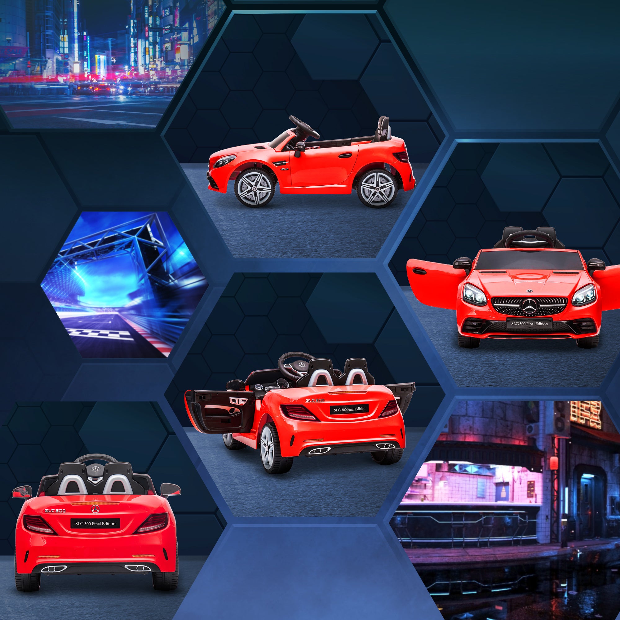AIYAPLAY Kinder-Elektroauto mit LED-Scheinwerfern, Sicherheitsgurt, Hupe, Musik, 3-5 km/h, 3-6 Jahre, Rot
