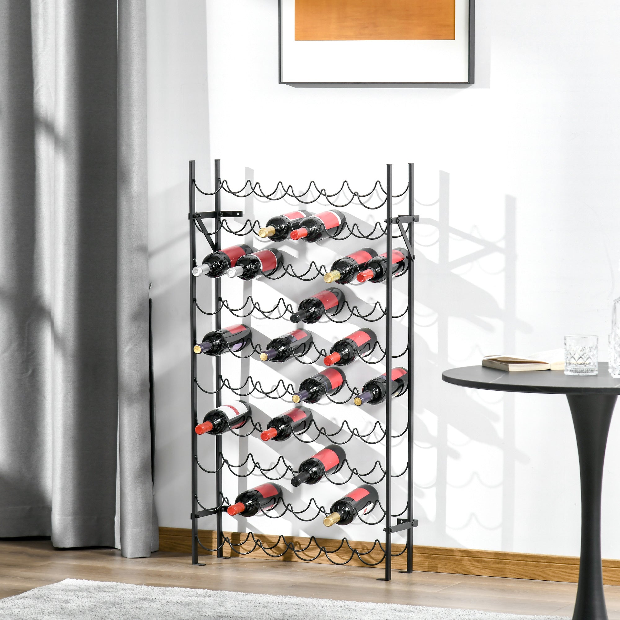 HOMCOM Weinregal Weinständer Flaschenregal 60 Flaschen Wandbefestigung Metall Schwarz