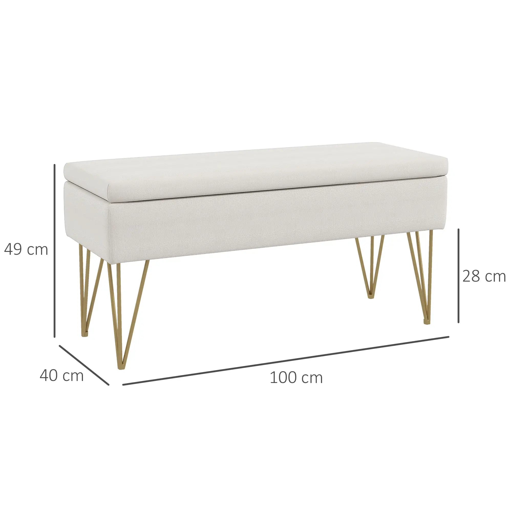 HOMCOM Bettbank mit Stauraum, dicke Polsterung, atmungsaktiver Stoff, Stahlfüße, 100x40x49 cm, Creme