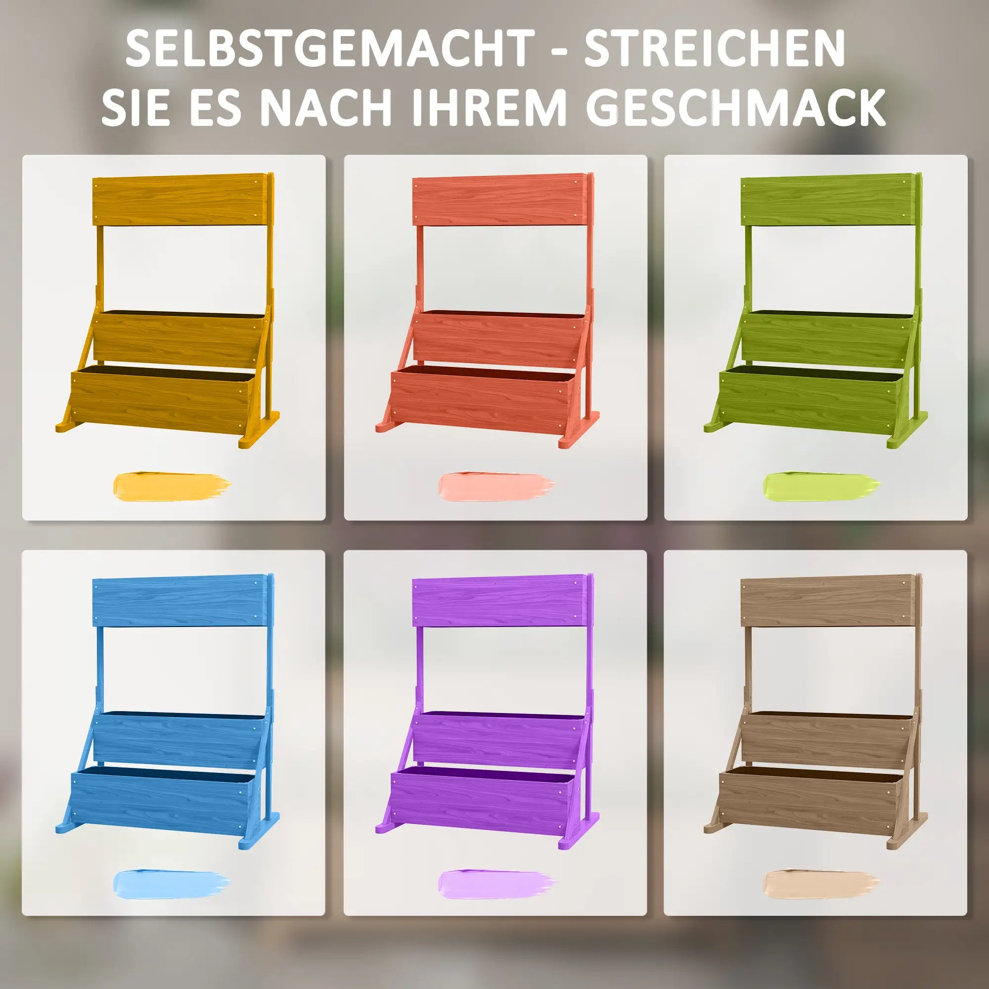 3-stufiges Hochbeet aus Holz mit Vlies, Natur 108?cm