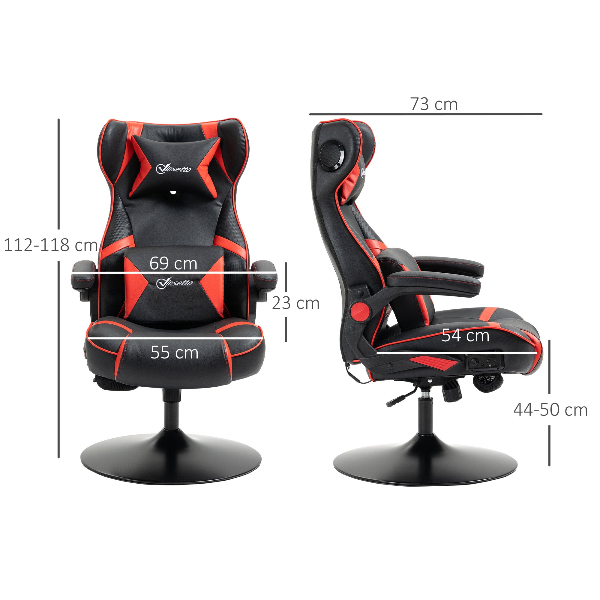 Vinsetto Gamingsessel, Gamingstuhl, integrierte Lautsprecher, neigbare Rücklehne, schwarz+rot, 69 x 73 x 118cm