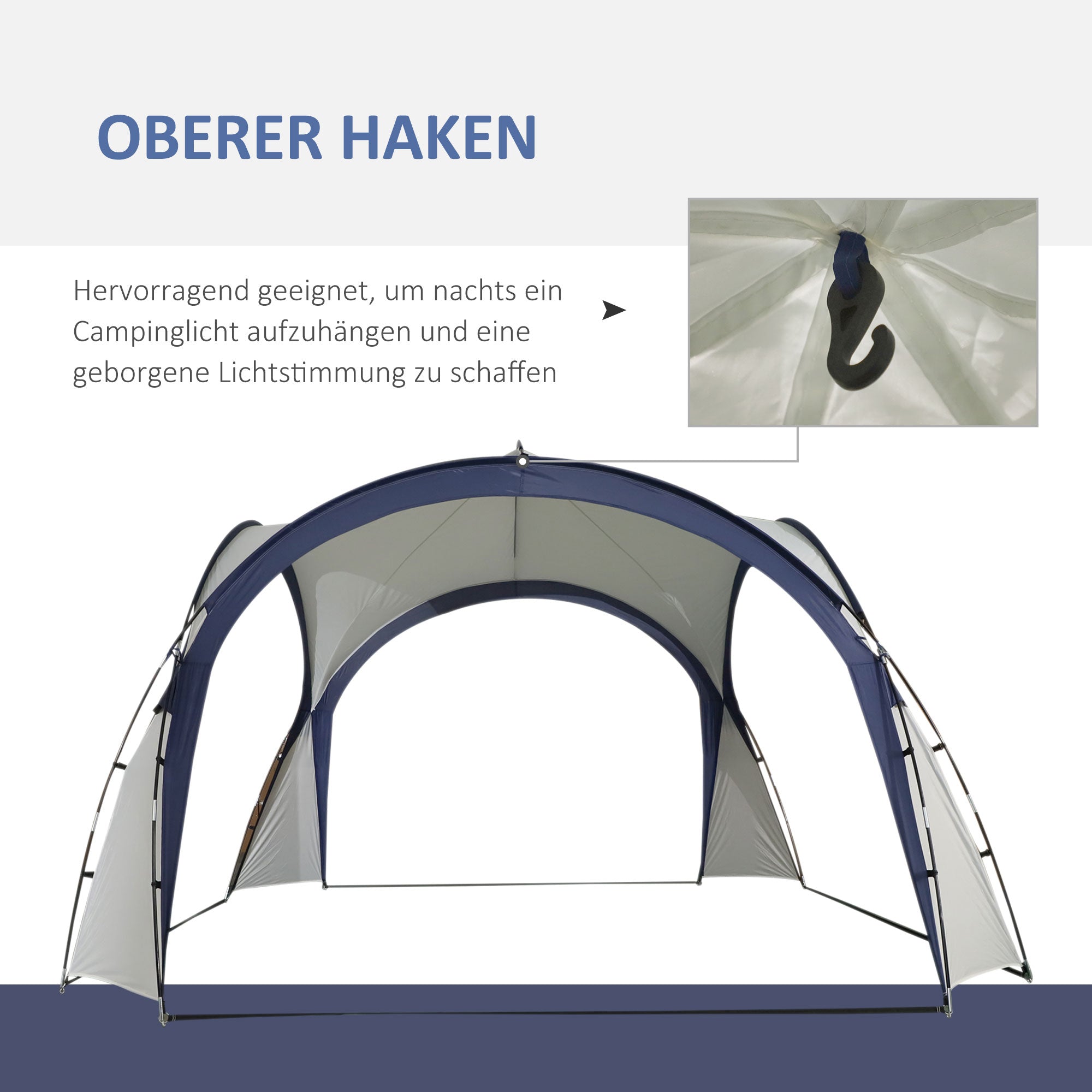 Outsunny Kuppelzelt für 6-8 Personen, Pavillon, Schutz vor Sonne und Nieselregen, 3,5 x 3,5 x 2,22 m, Cremeweiß