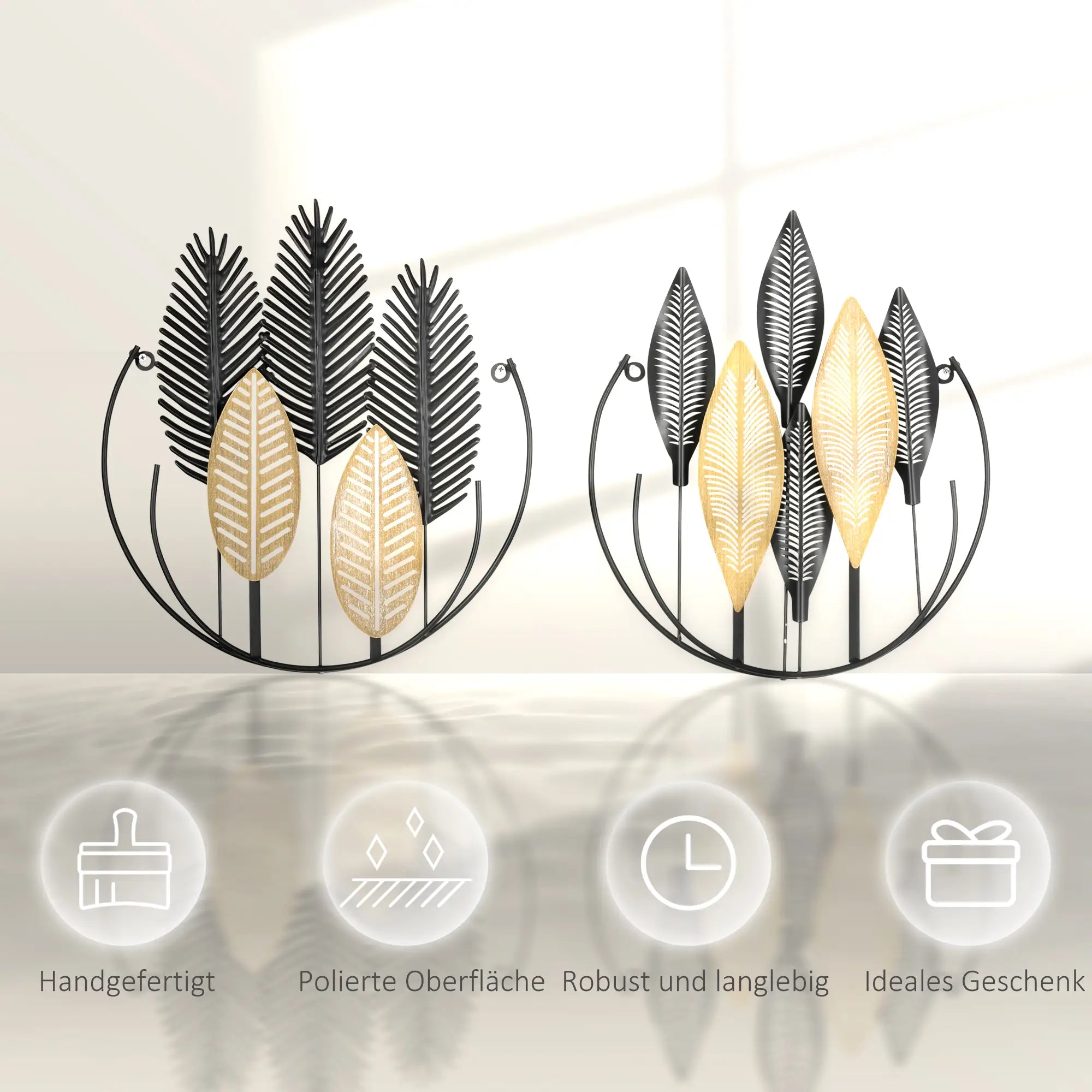HOMCOM 3D Wandbild 2er-Set mit Aufhängung Eisen Schwarz Natur