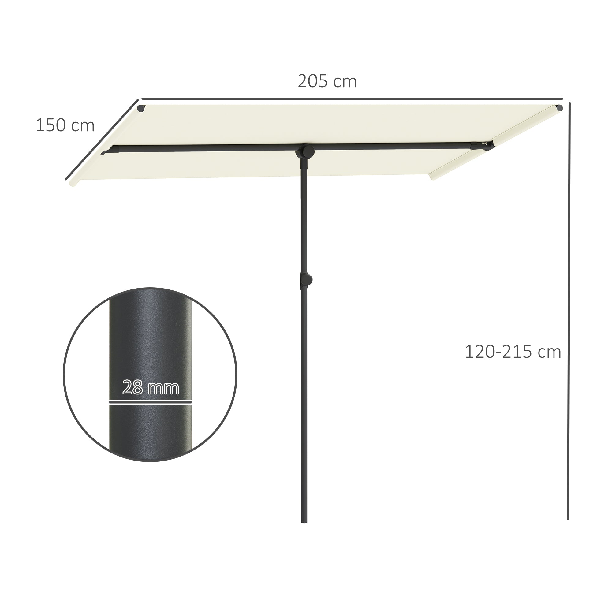 Outsunny Sonnenschirm 180 Grad drehbar Höhenverstellbar Gartenschirm mit Aluminium-Mast 150x205cm Beige