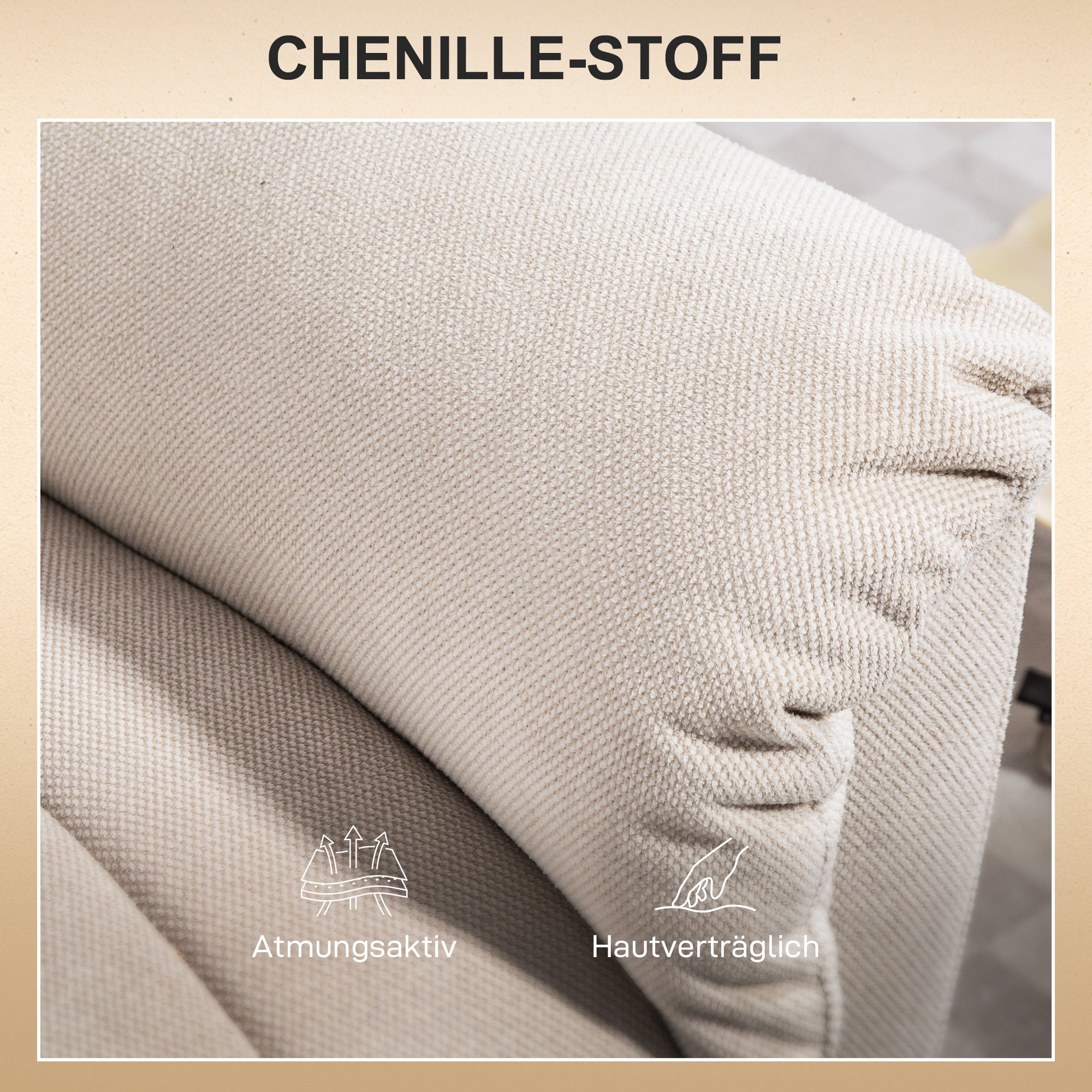 HOMCOM Powerlift-Sessel, Massagesessel mit Wärmefunktion, Polstersessel mit Fußstütze, Seitentasche, Stoffbezug, Beige