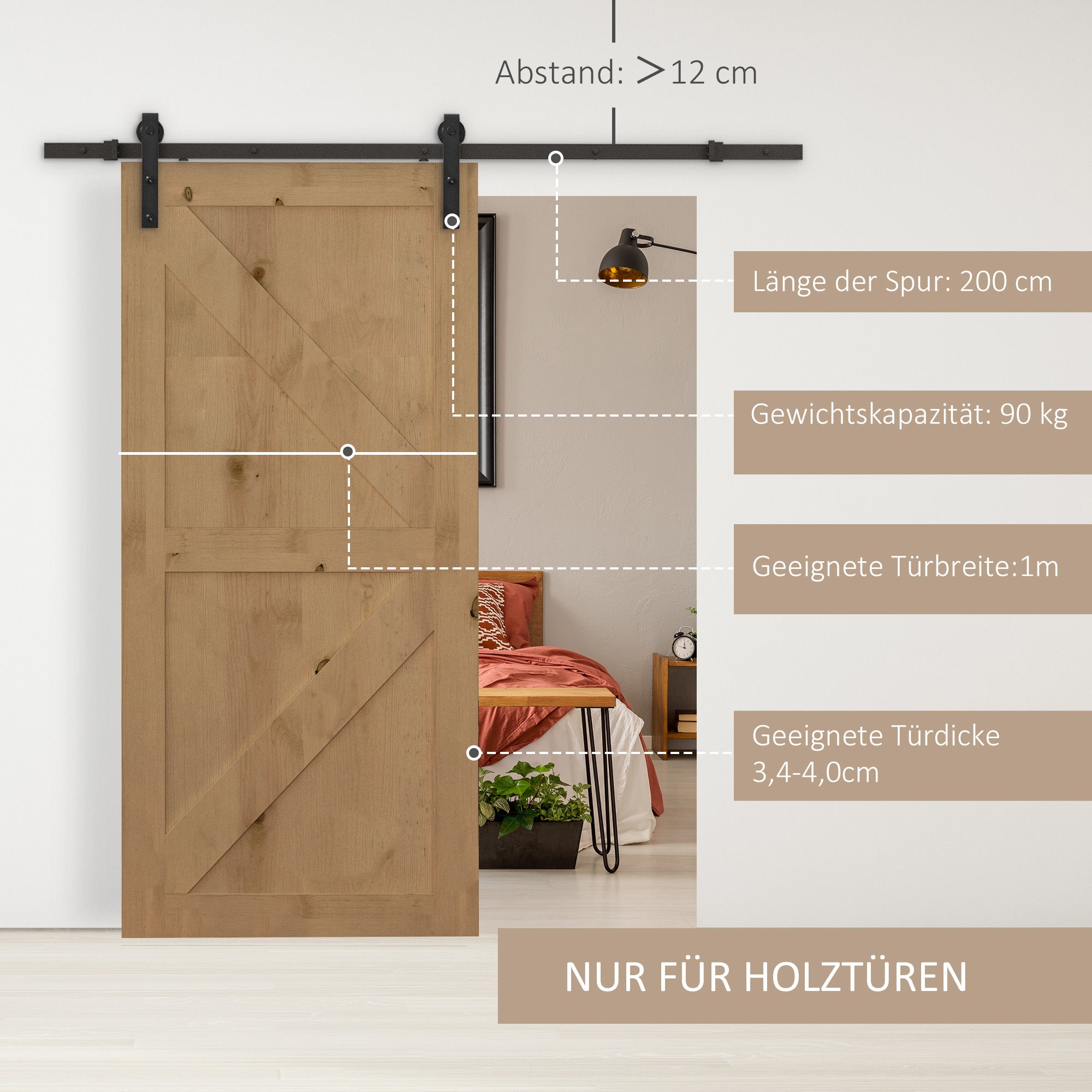 HOMCOM Gleitschienen-Bausatz für Schiebetür, bis 90 kg, Kohlenstoffstahl, 200 cm, Schwarz, inkl. Werkzeuge