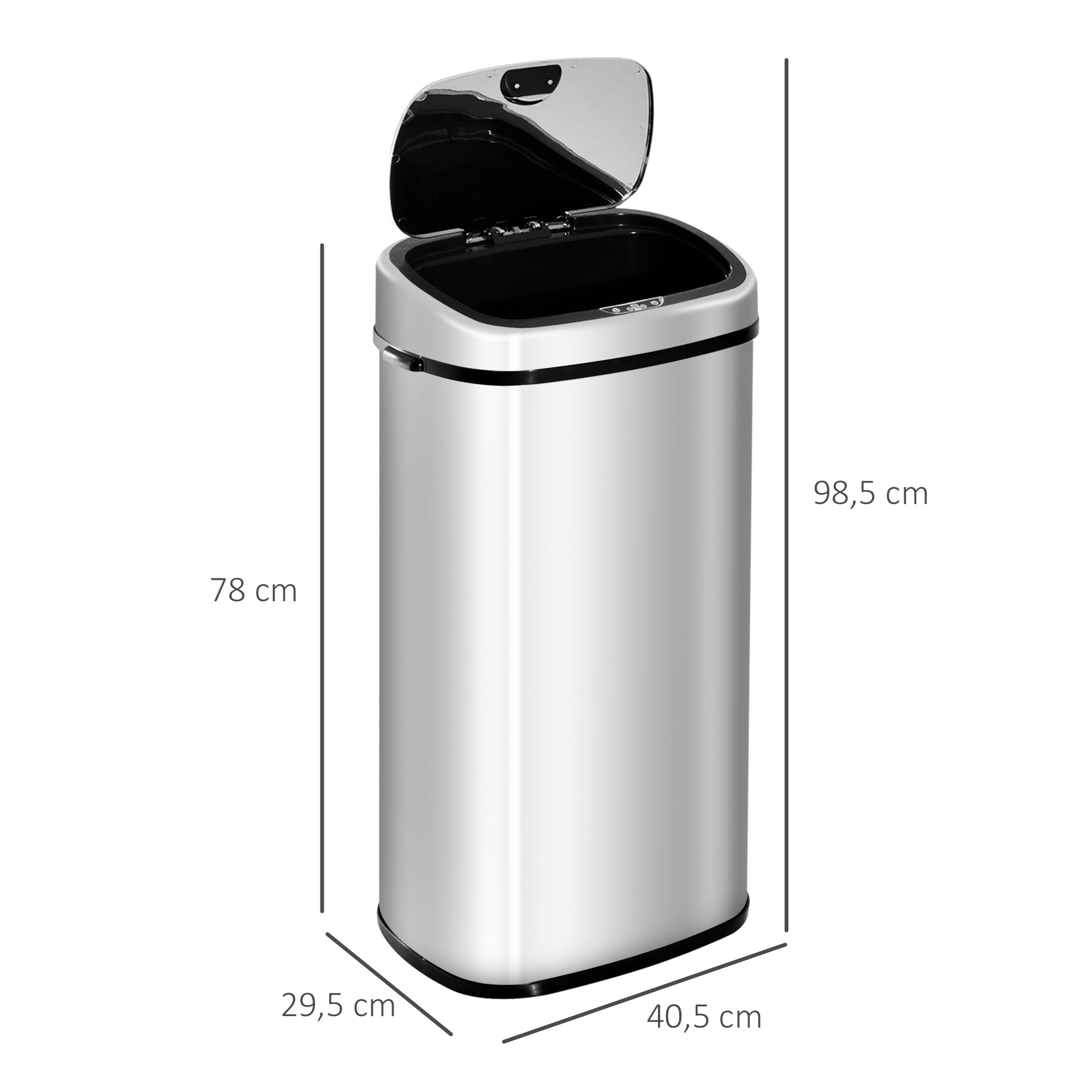 HOMCOM Sensor Mülleimer 68L Automatik Mülleimer mit Bewegungssensor, Wasserdichter Abfalleimer für Büro, Schlafzimmer, Küchen Edelstahl Silber