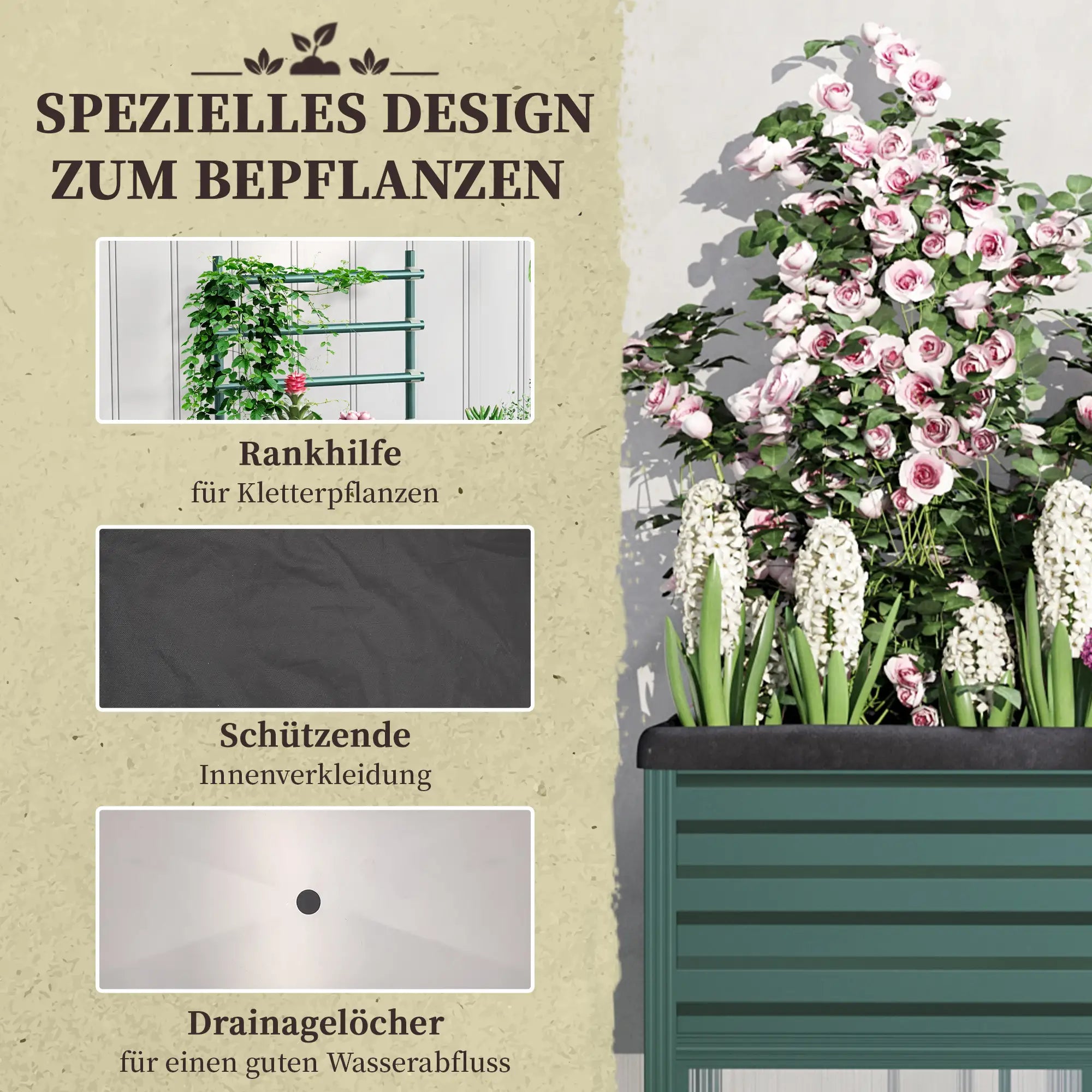 Outsunny Hochbeet mit Rankgitter & Rollen