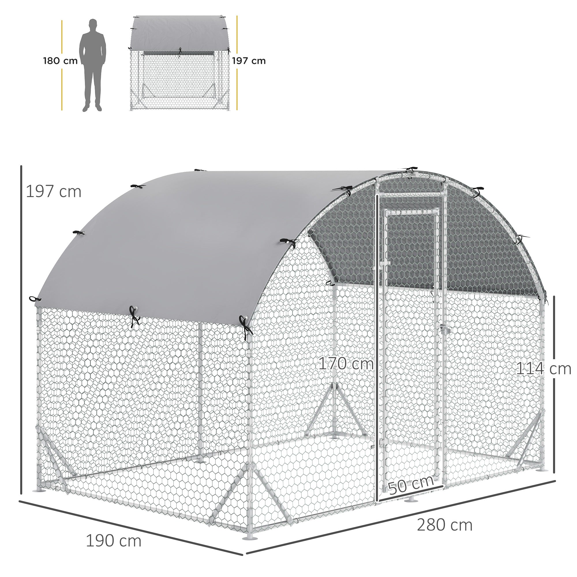 PawHut Gehege für Kleintiere, Outdoor-Freilaufgehege für Hühner, Kaninchen, Enten, stabile Konstruktion, Stahl und Oxford-Stoff