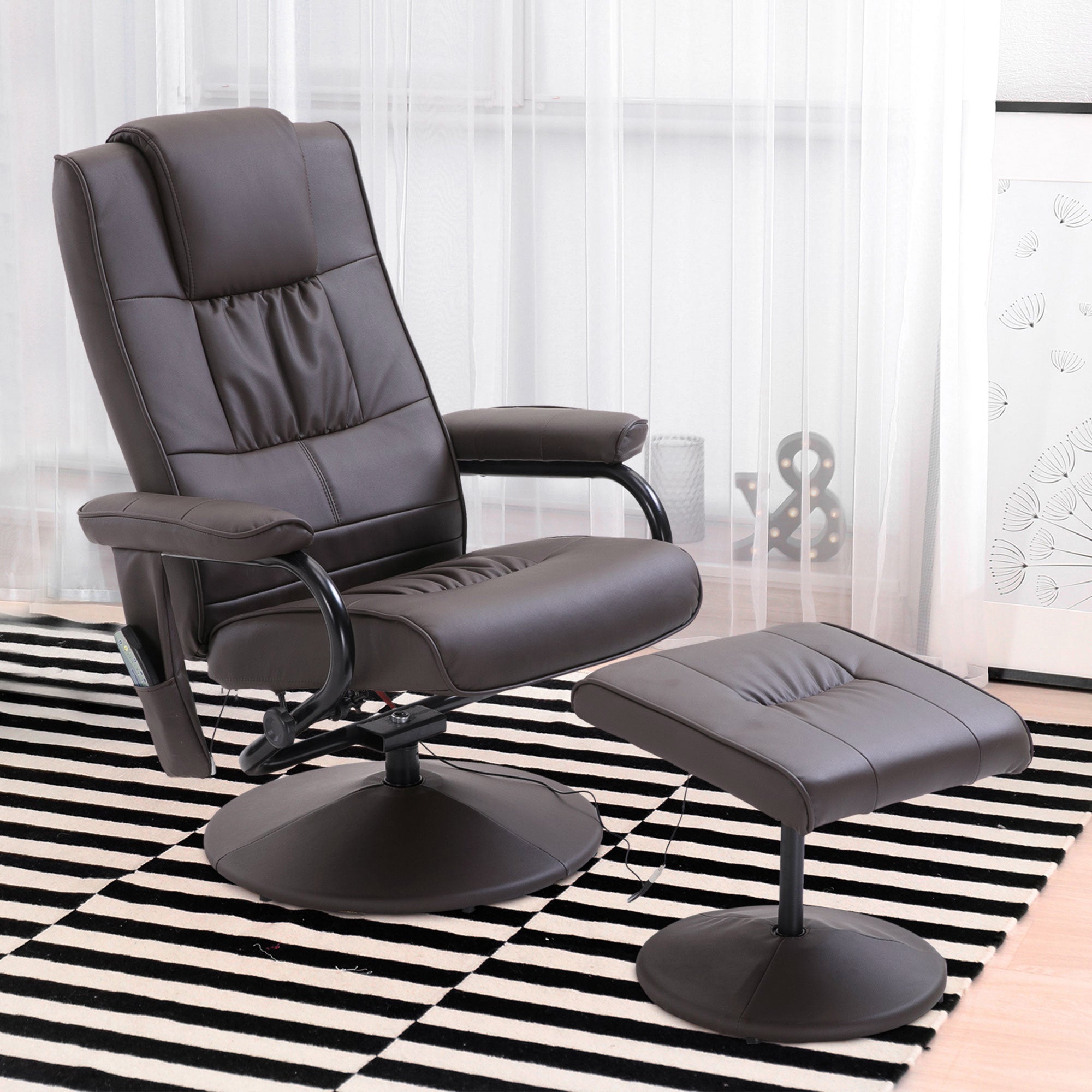 HOMCOM Massagesessel Relaxsessel, inkl. Fußhocker, 10 Vibrationspunkte, 1 Fernbedienung; 77 cm x 84 cm x 95 cm, Braun