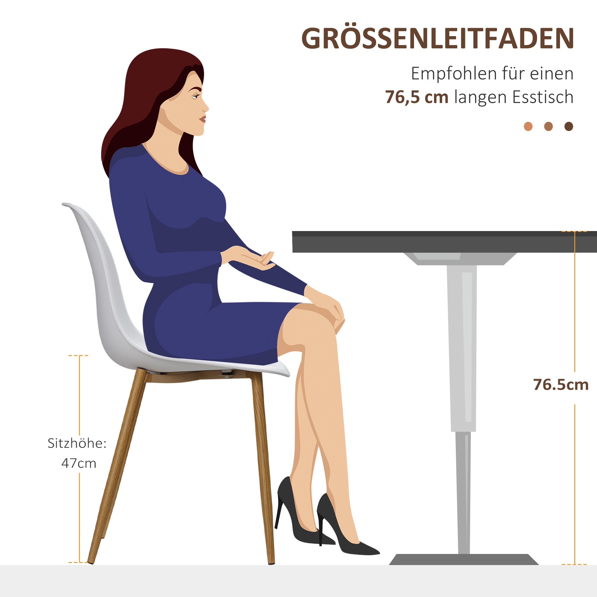 HOMCOM Esszimmerstuhl 4er-Set, Metallbeine in Holzoptik, rutschfeste Füße, bis 120 kg, Weiß/Holzdekor