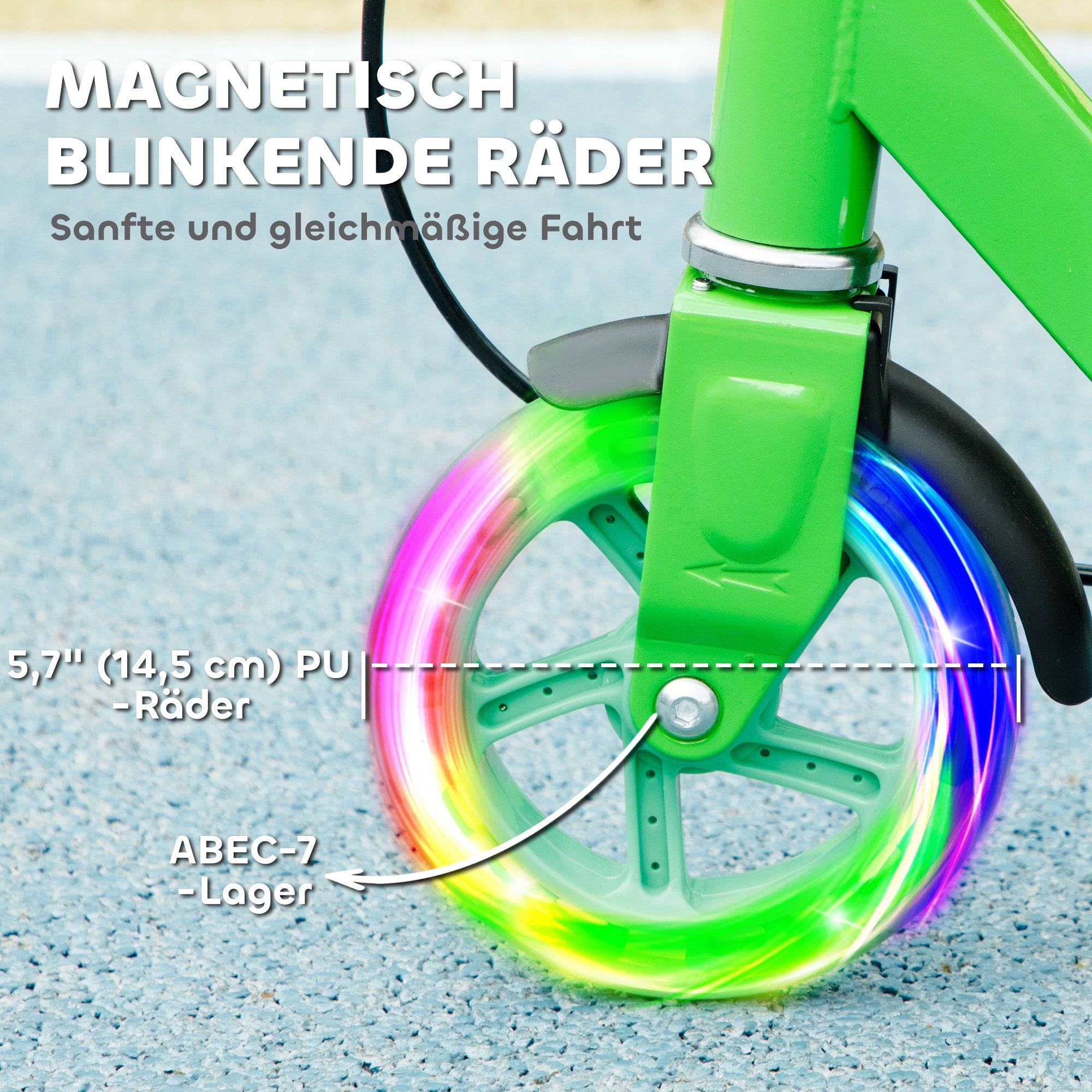 AIYAPLAY Kinderroller, Doppelte Bremsen, Metallrahmen, Fußstütze, faltbar, 3-8 Jahre, Grün