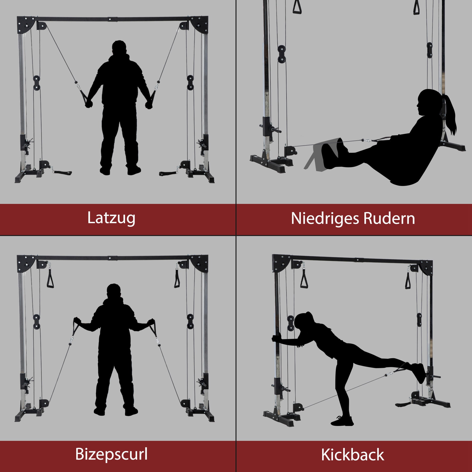 SPORTNOW Crossover-Fitnessgestell, Kabelzugsystem, für 1 oder 2 Personen, Stahl, Kunststoff, Schwarz