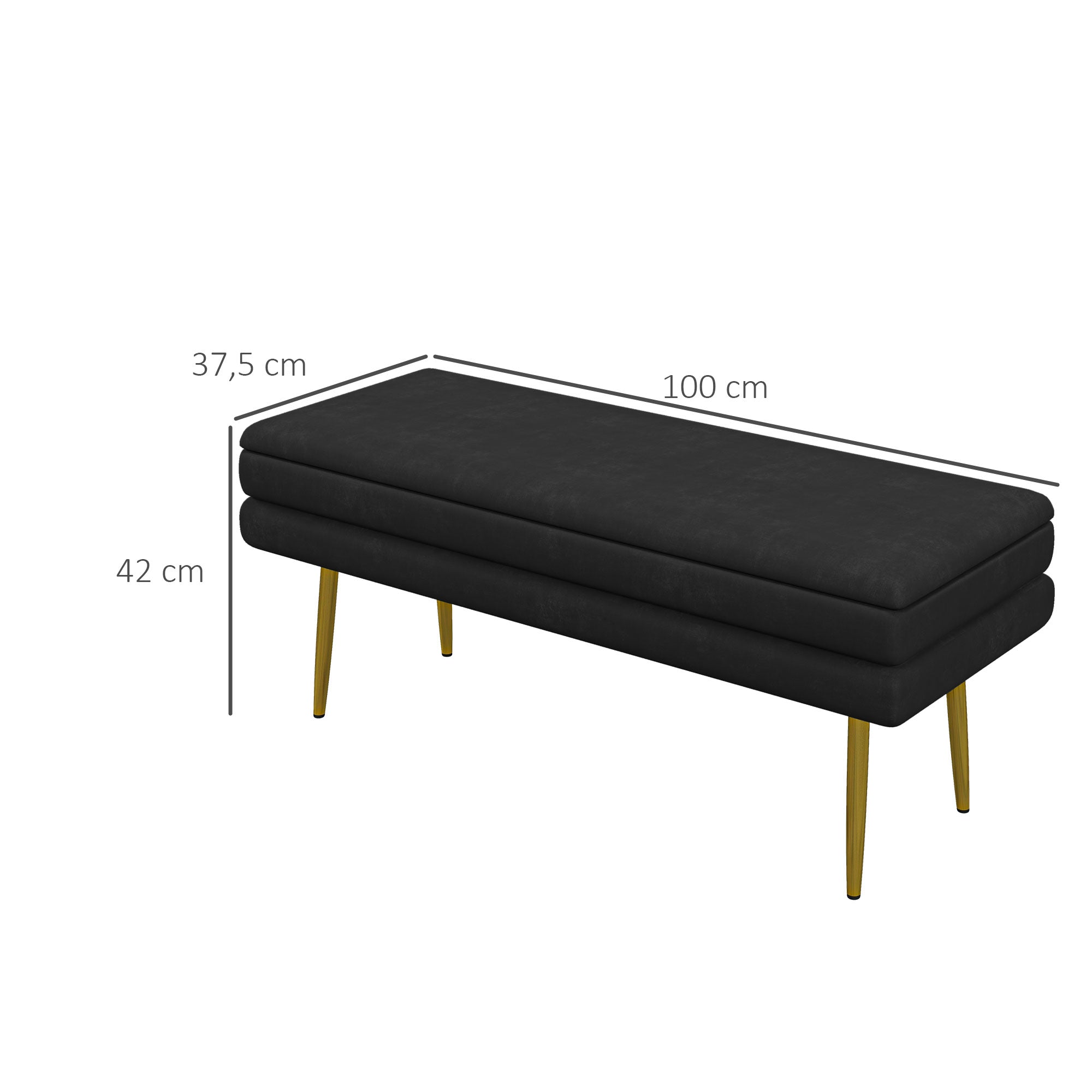HOMCOM Sitzbank Polsterbank, mit Stauraum, Stahl, 100 cm x 37,5 cm x 42 cm, Schwarz