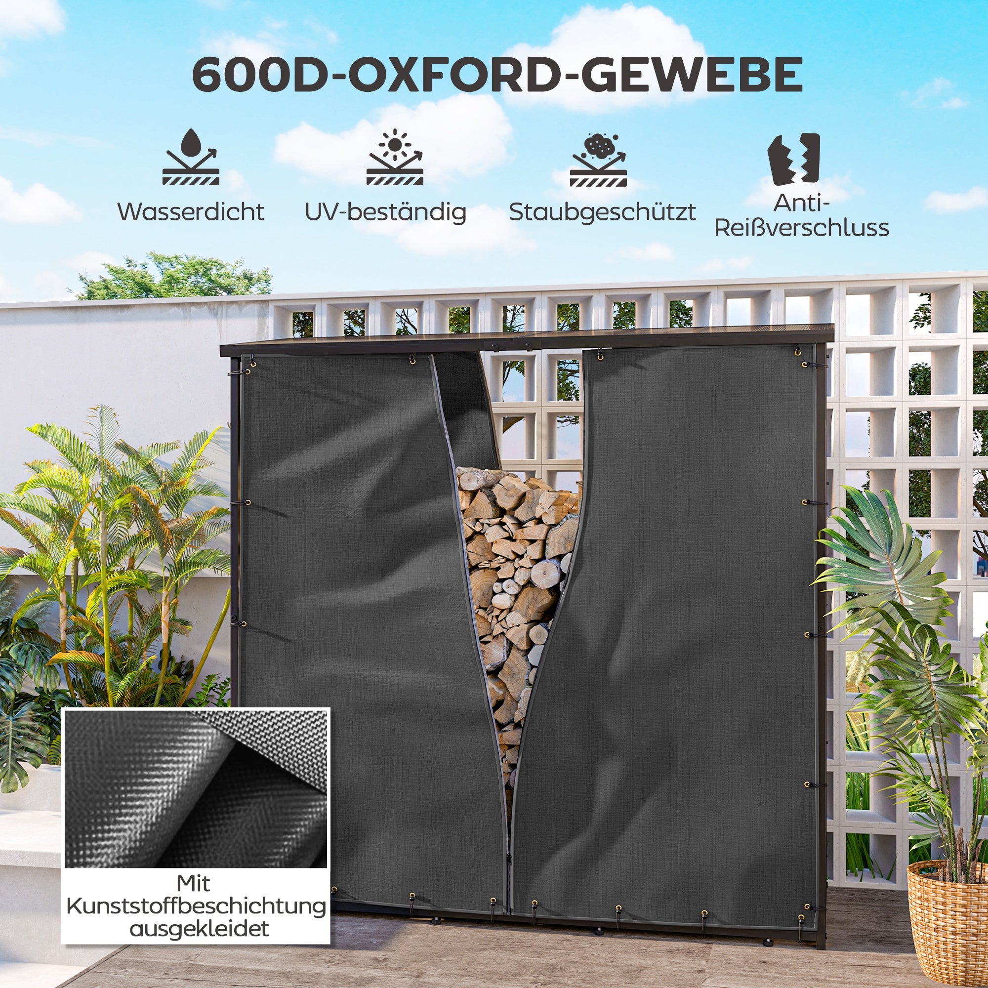 Outsunny Abdeckung für Brennholzregal, 2er-Set, wetterfest & staubdicht, 174x173 & 174x161,5, Schwarz