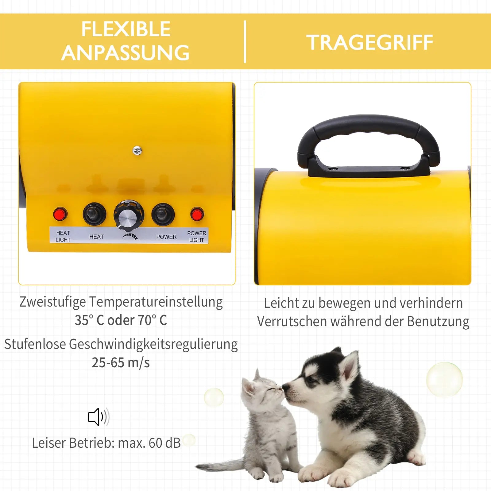 PawHut Hundefön 2800W geräuscharm stufenlos einstellbar