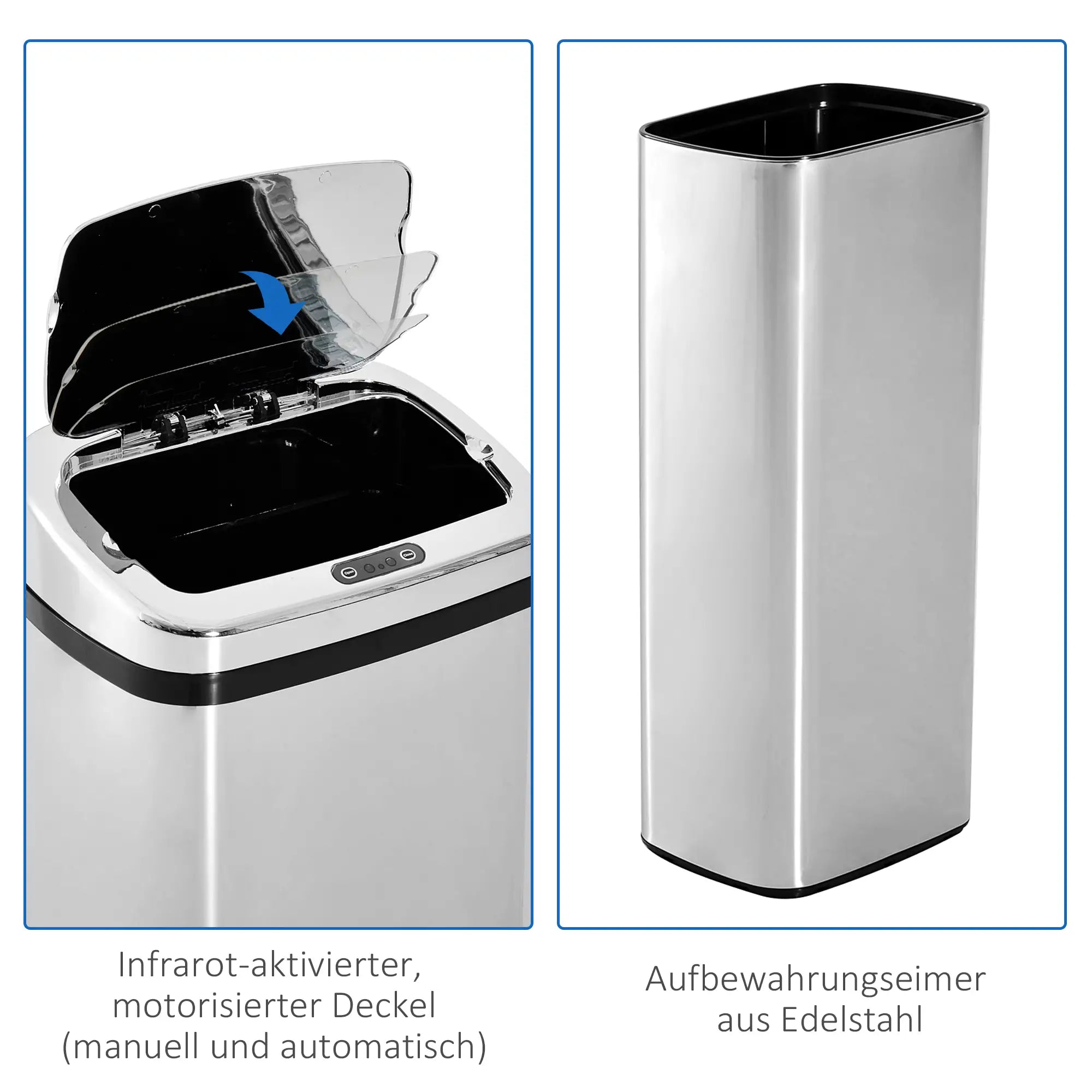 HOMCOM Sensor Mülleimer 50L Automatik Mülleimer mit Bewegungssensor, Wasserdichter Abfalleimer für Büro, Schlafzimmer, Küchen Edelstahl Silber