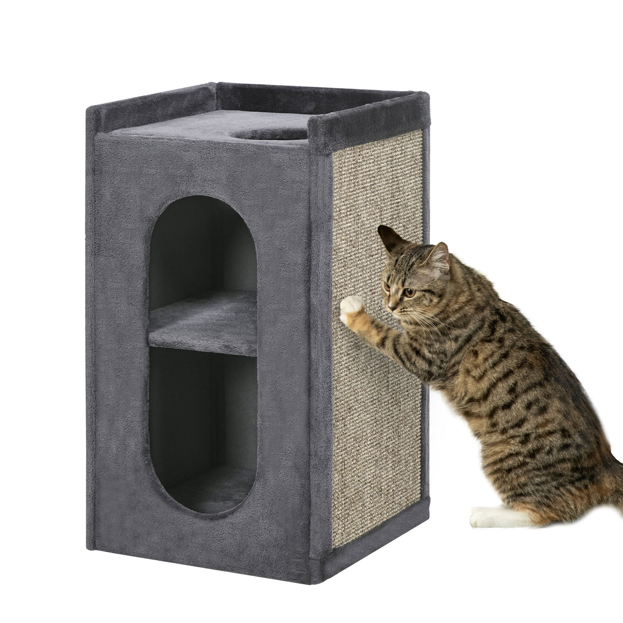 Tonneau à gratter PawHut avec 2 grottes pour chats et 2 niveaux