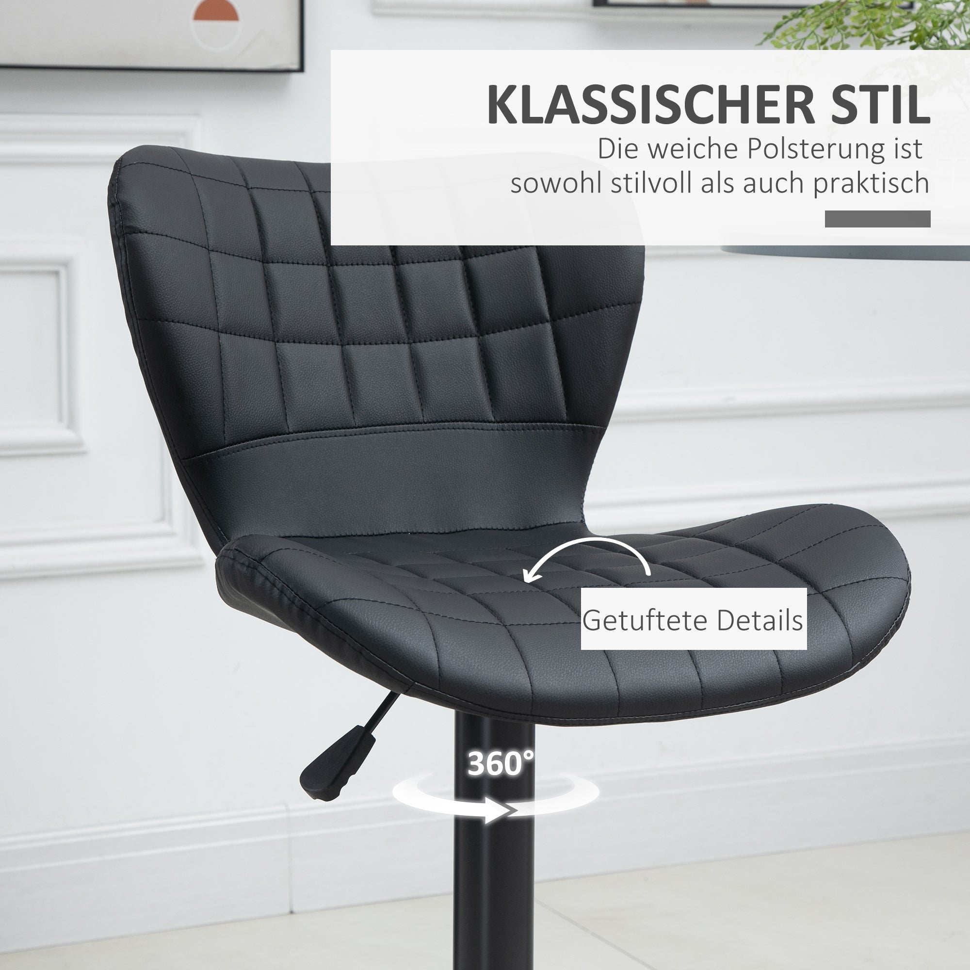 HOMCOM 2-er-Set Barhocker Retrodesign 47 cm x 51,5 cm x 89-109 cm Schwarz