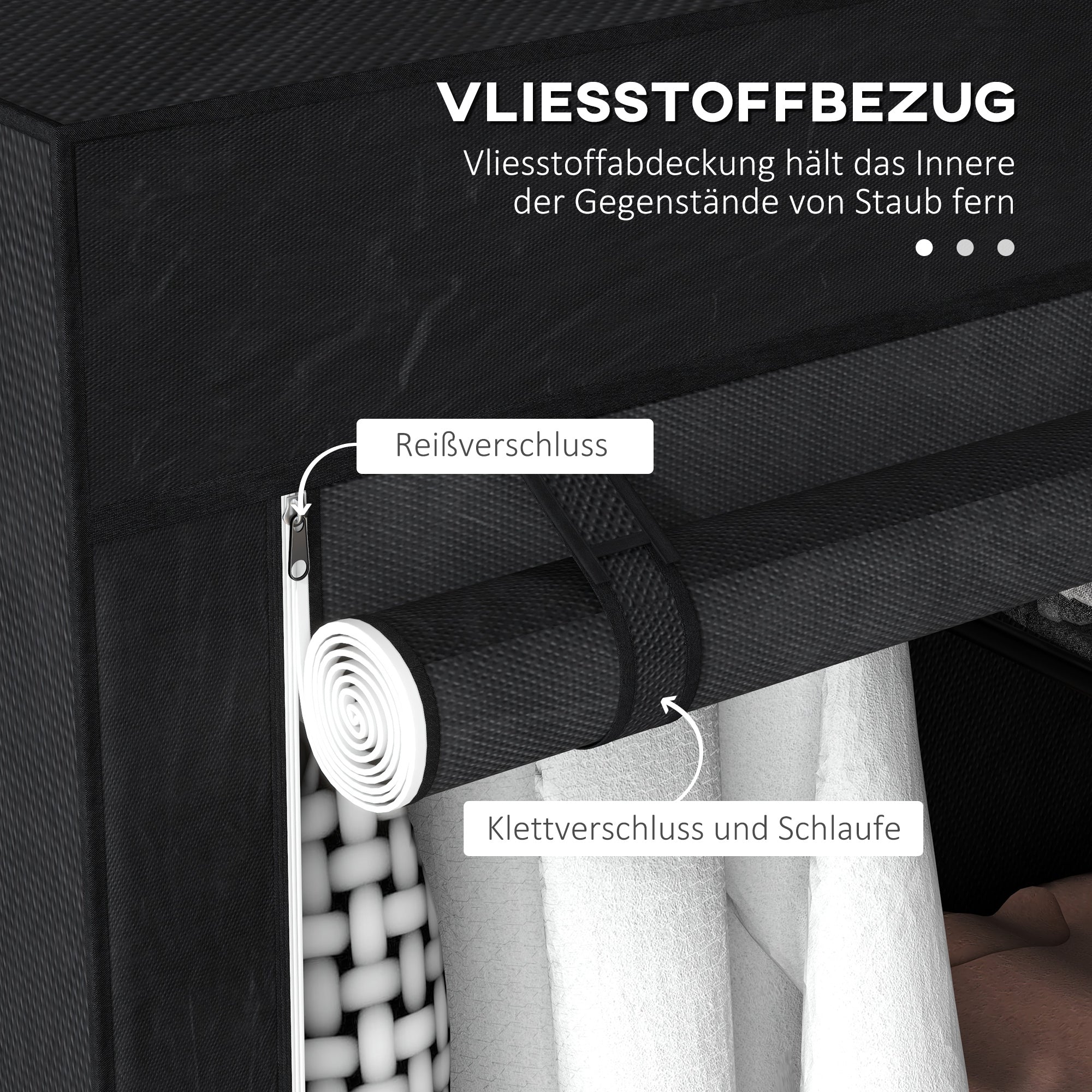 HOMCOM Schrank aus Stoff, Aufbewahrungslösung, 6 Regale, 1 Kleiderstange, Schwarz
