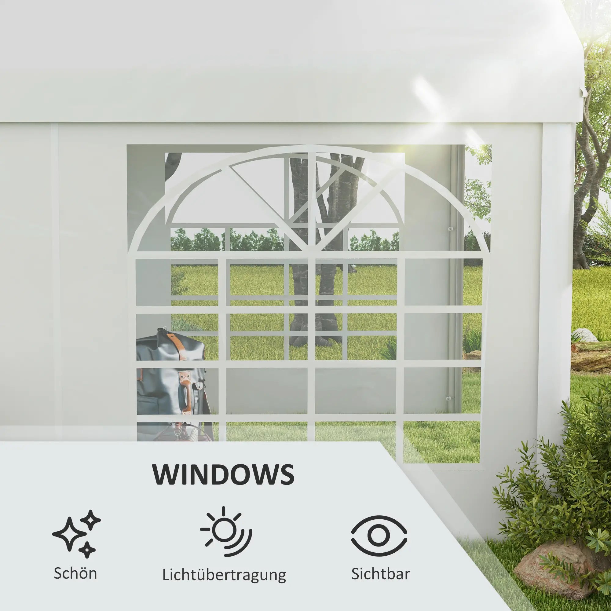 Pavillon Seitenteil 6x2?m mit Fenster, Weiß, UV-beständig