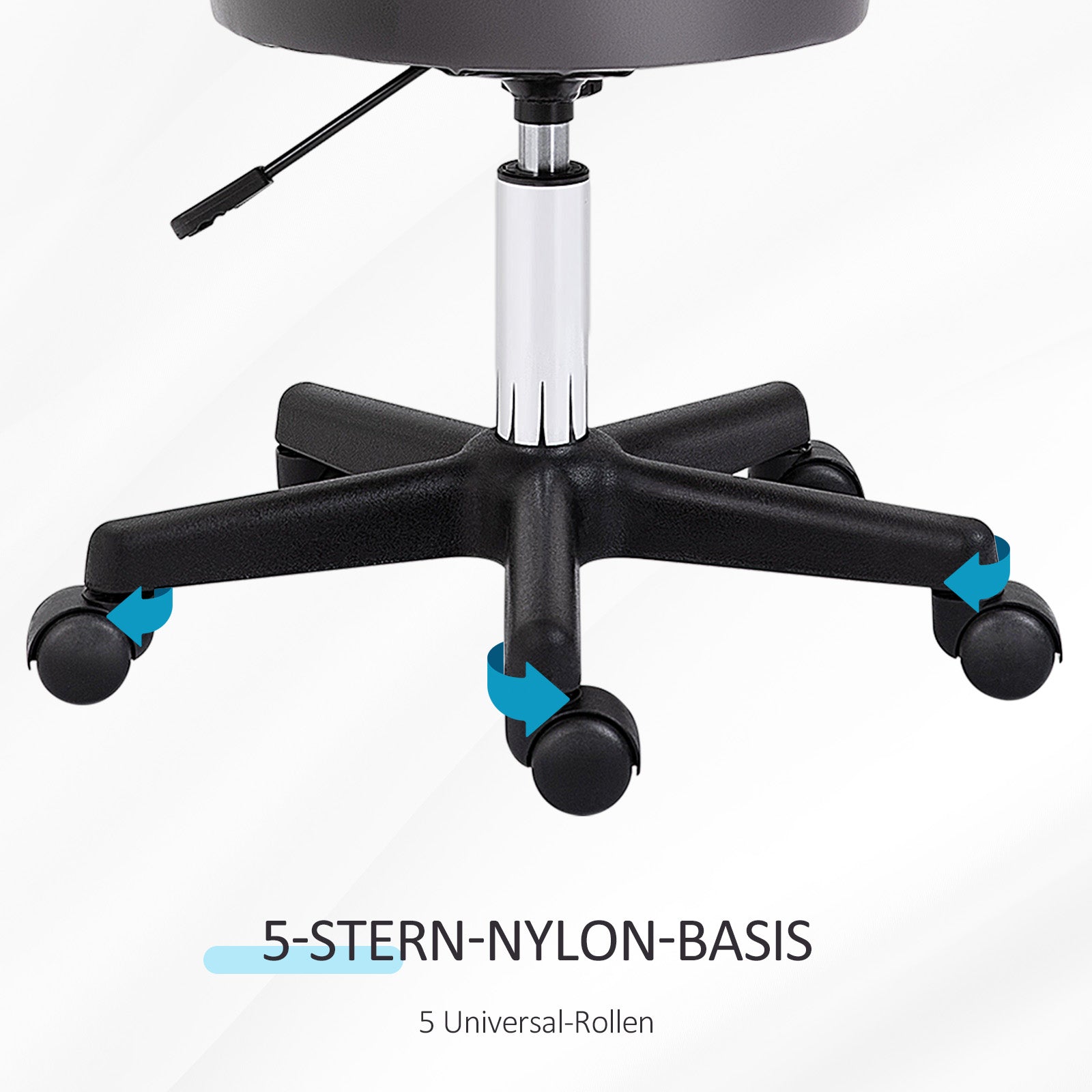 HOMCOM Salonhocker, höhenverstellbar, ergonomisch, 360° drehbar, 5 Rollen, synthetischer Bezug, Grau