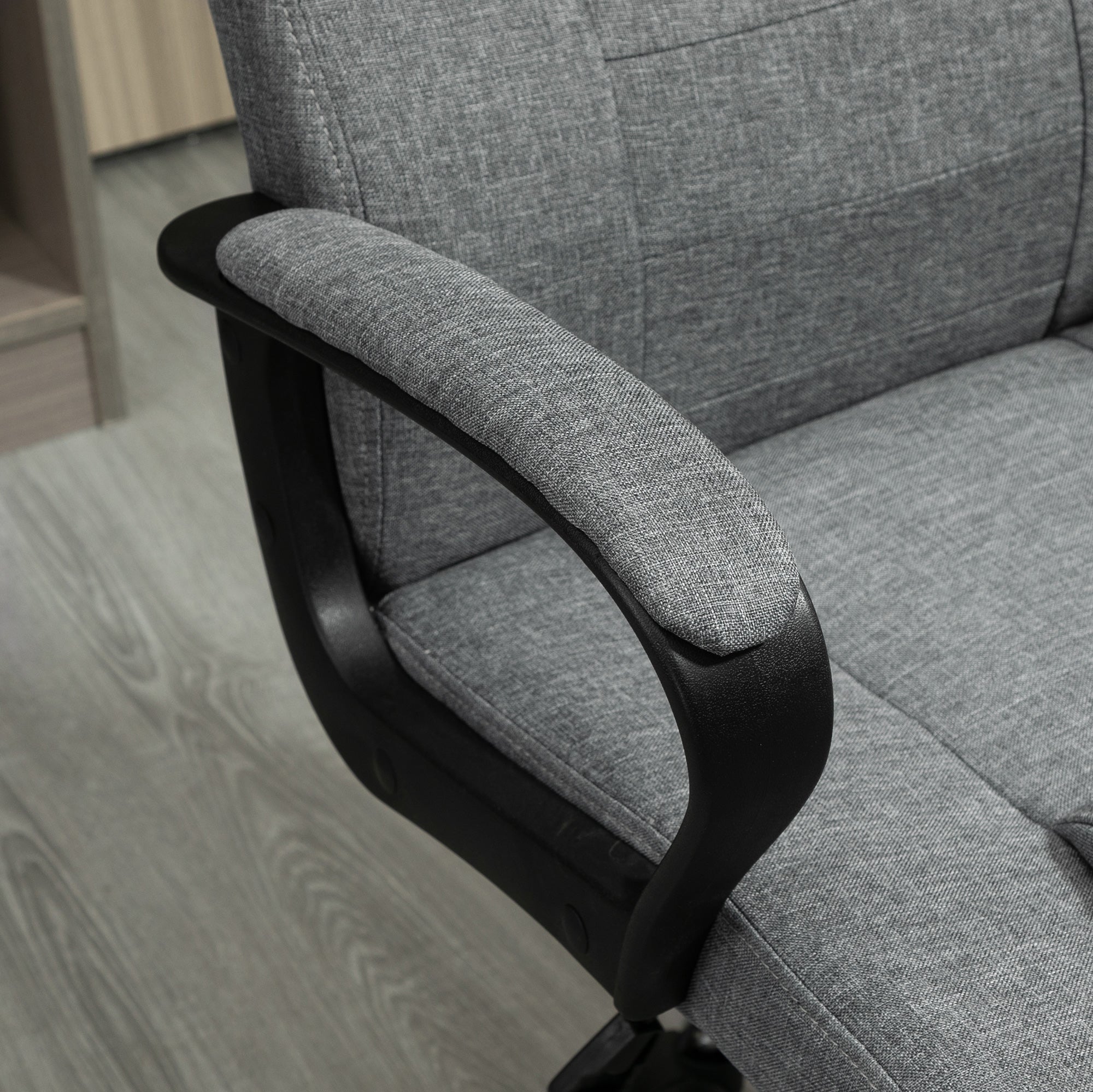 Vinsetto Bürostuhl Computerstuhl mit Wippenfunktion Kopfstütze ergonomischer Schreibtischstuhl drehbar höhenverstellbar Leinen-Touch Grau  62 x 76 x 110-119 cm