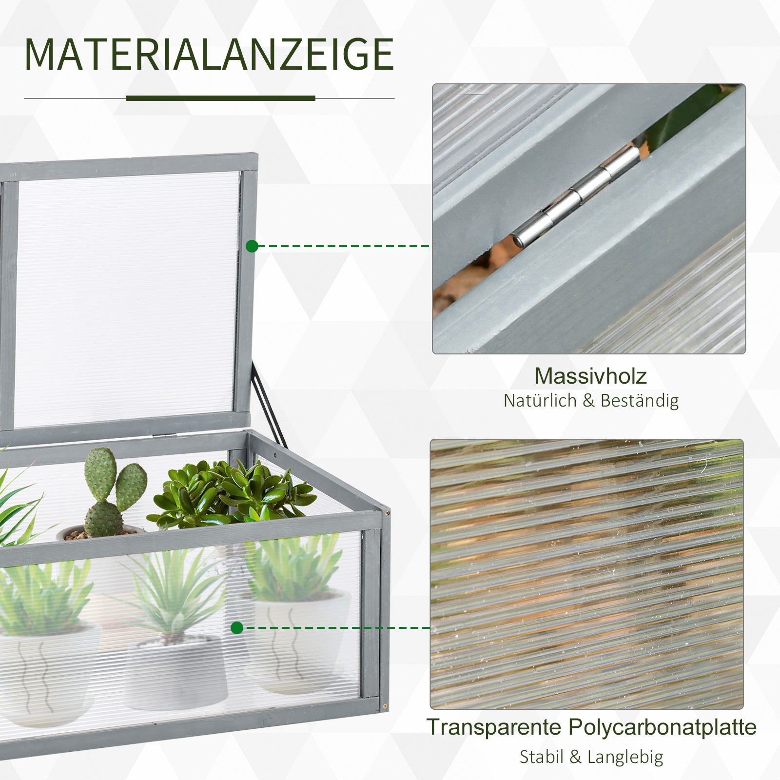 Outsunny Frühbeet Holz und Polycarbonat Treibhaus 90 x 46 x 40 cm Gewächshaus mit Abdeckung wetterfest Frühbeetkasten für Garten Pflanzenbeet Grau