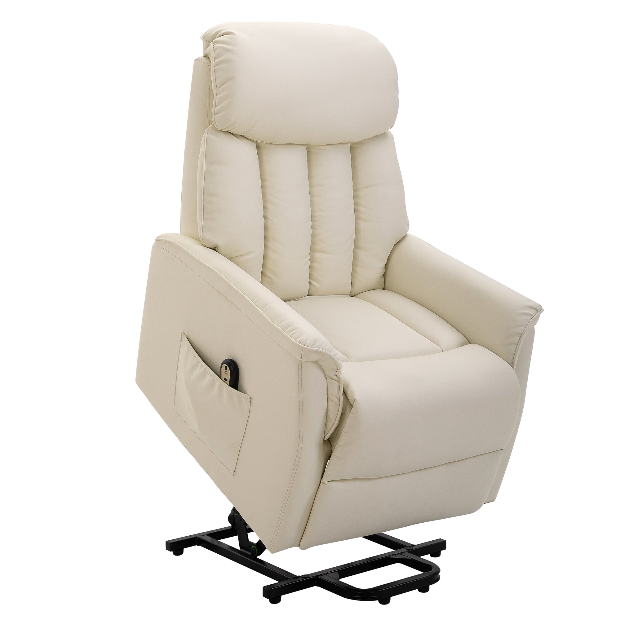 HOMCOM Relaxsessel Elektrisch Fernsehsessel mit Aufstehhilfe, Liegefunktion, TV Sessel mit Fußteil, Seitentasche, Fernbedienung, für Wohnzimmer, bis 150 kg, Kunstleder, Beige