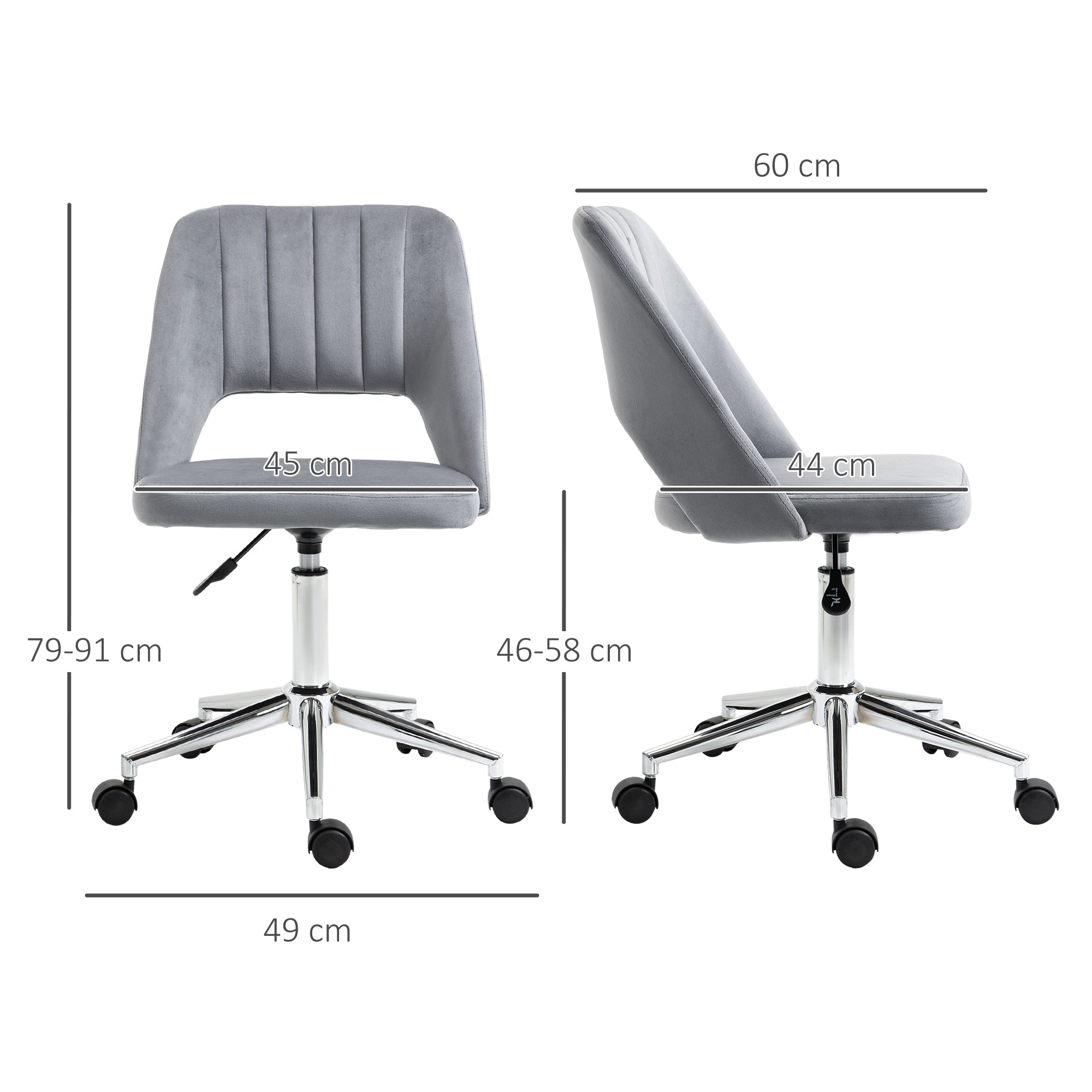 Vinsetto Höhenverstellbarer Schreibtischstuhl mit Rollen, 360° drehbar, Jakobsmuschel-Form, Schaumstoff, 49 x 60 x 79-91 cm, Dunkelgrau
