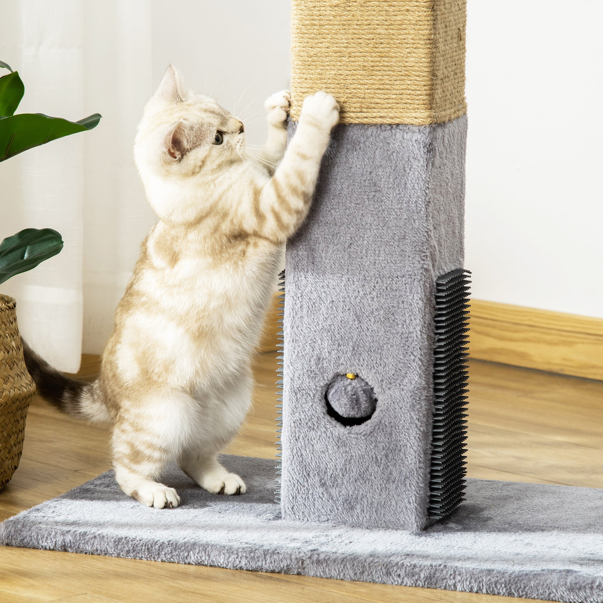 PawHut Kratzbaum für Katzen, Kratzsäule, 79 cm Katzenbaum mit Juteseil, inklusive Spielzeug, Plüsch, Grau
