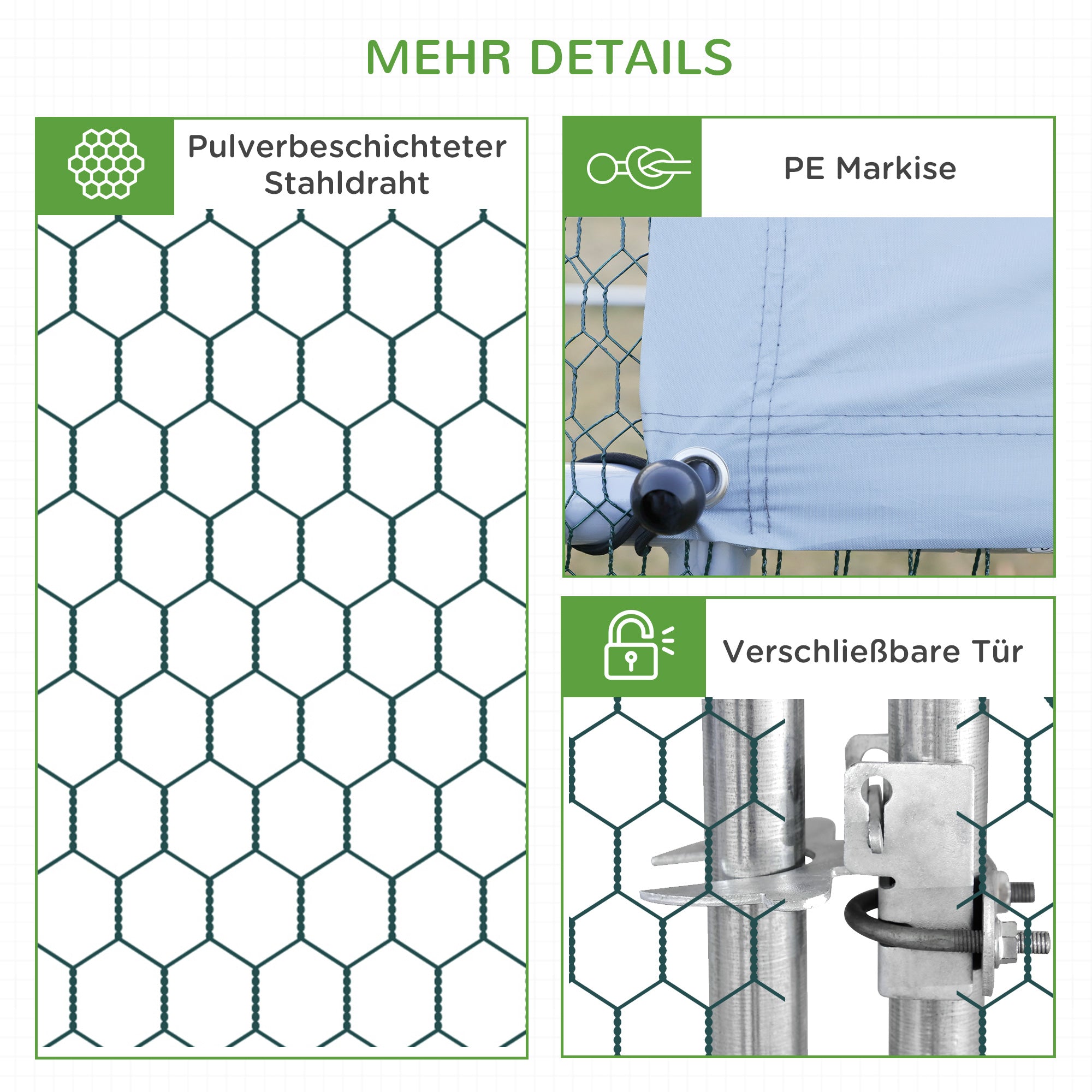 PawHut Hühnerstall, Freilaufgehege, Geflügelstall mit Schattendach, Freigehege für 4-6 Hühner, Enten Kaninchen, 3 x 2 x 2 m