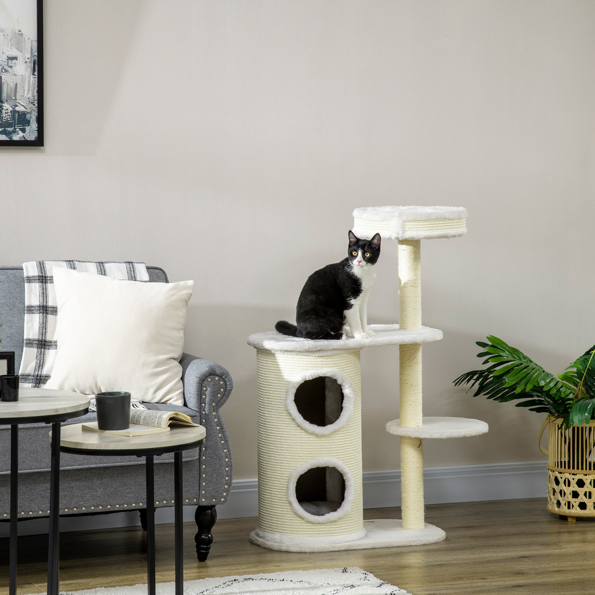 PawHut Kratzbaum Katzenbaum mit Sisal Kratzpfosten Spielzeug