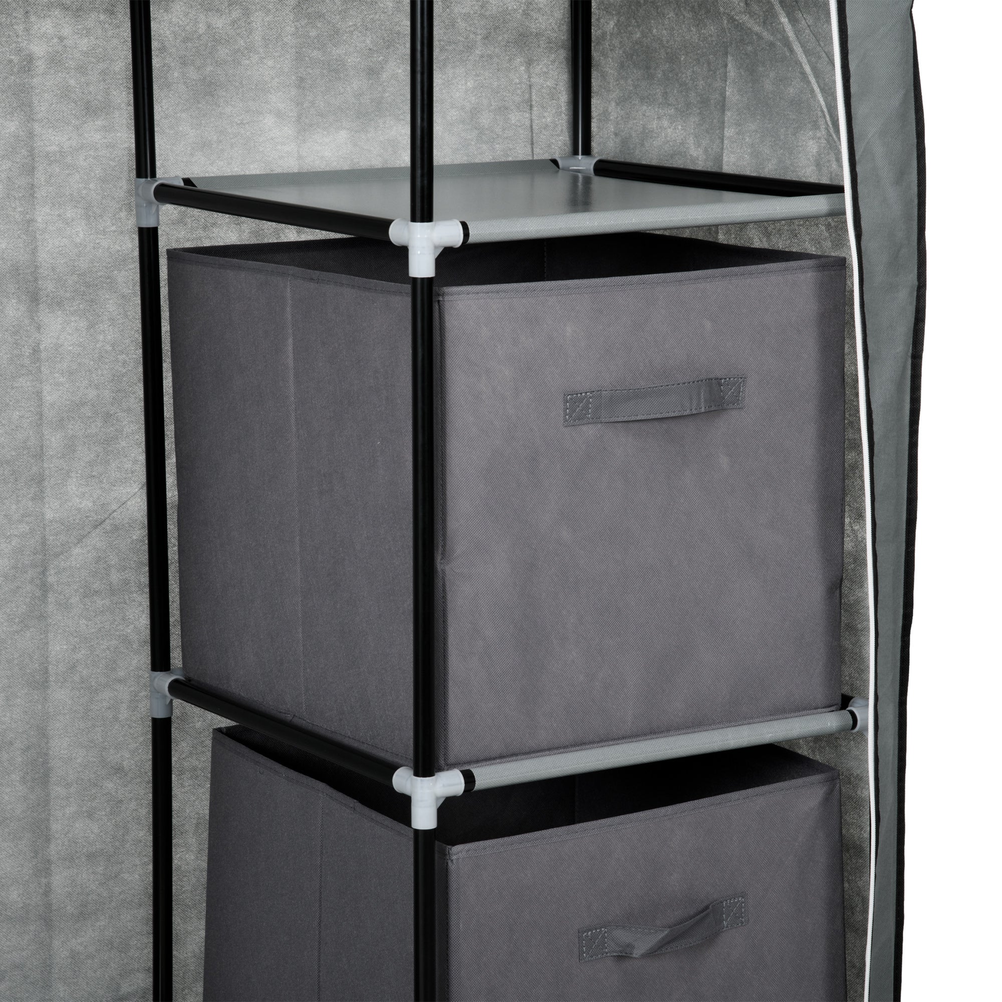 HOMCOM Stoffschrank Kleiderschrank faltbarer Schrank, 1 Kleiderstange, 6 Regalböden, 102 x 42.5 x 162.5 cm, Grau