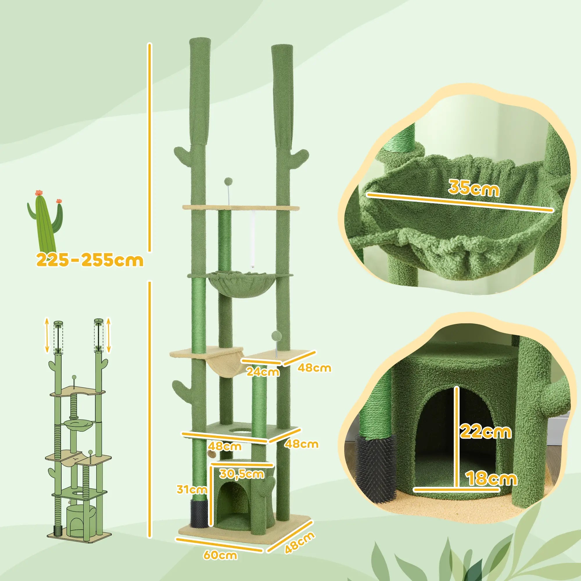 PawHut Kratzbaum deckenhoch höhenverstellbar mit Hängematte
