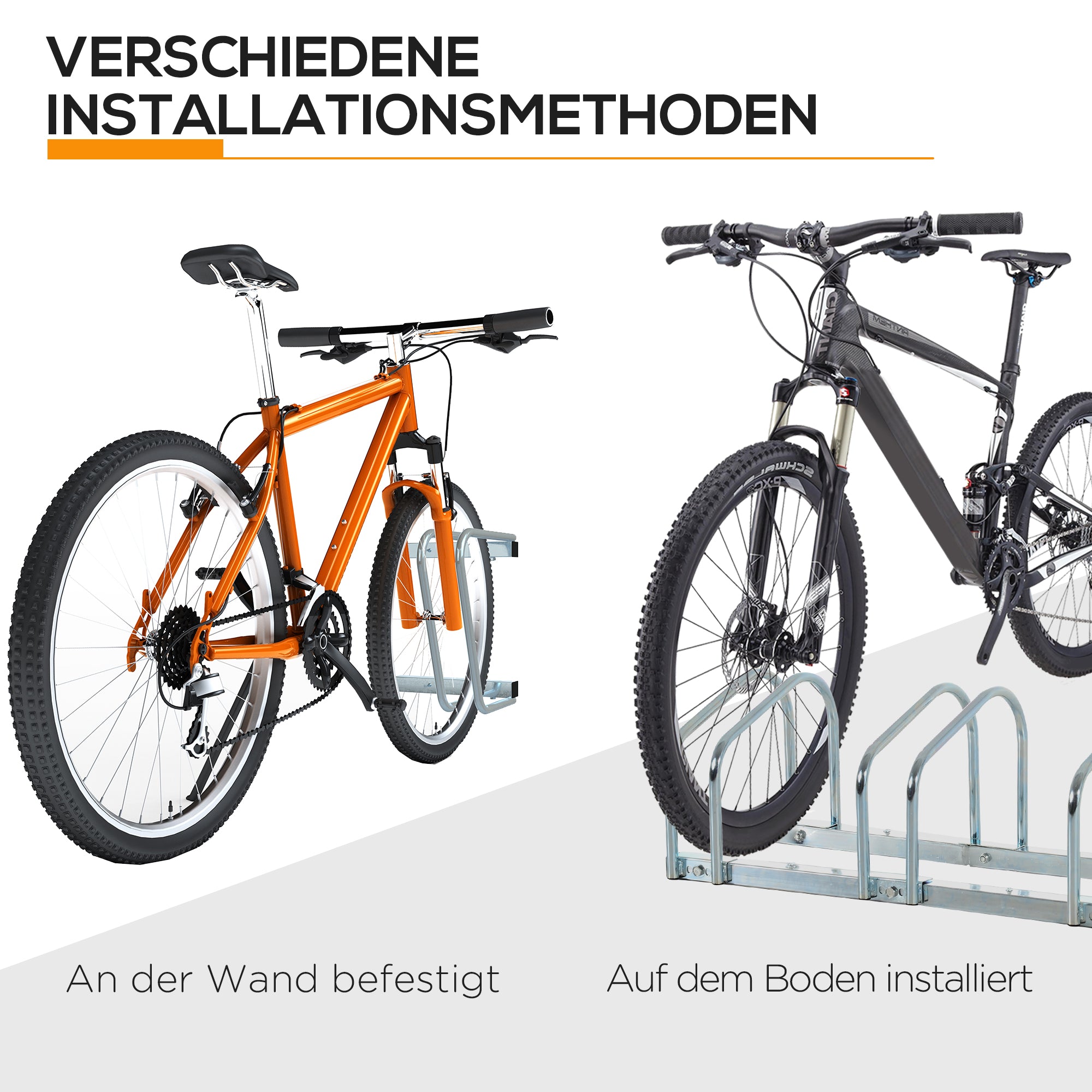 HOMCOM Fahrradständer für 5 Fahrräder, wetterfest, Wand- oder Bodenmontage, Stahl 145 x 33 x 27 cm