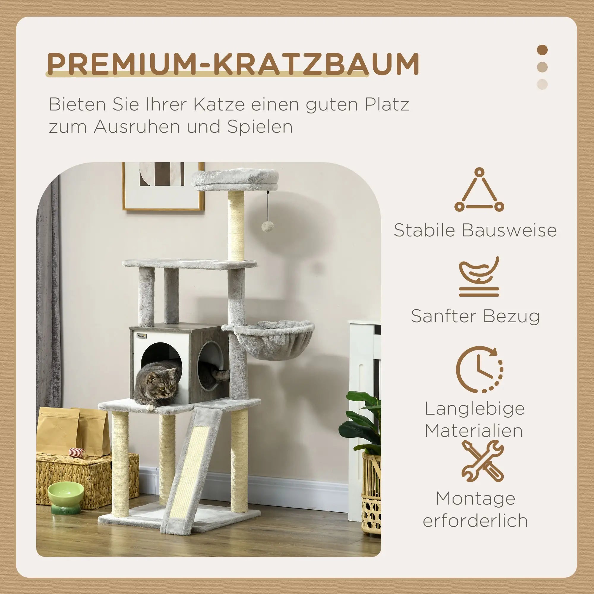 PawHut Kratzbaum 141,5?cm mit Höhle & Hängematte