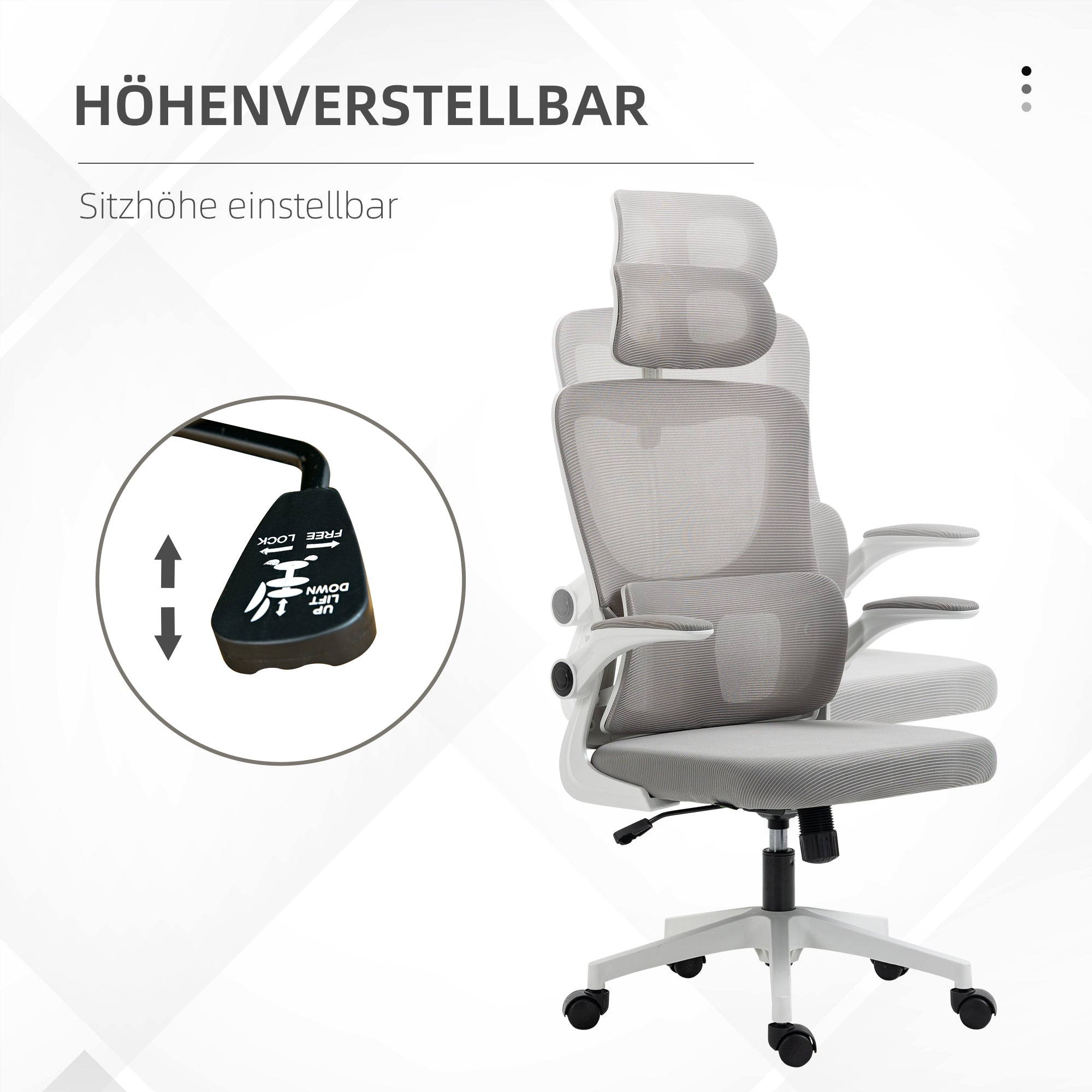 Vinsetto Bürostuhl, höhenverstellbar, neigbare Rückenlehne, verstellbare Kopfstütze, bis 120 kg, 60x59x114-122 cm, Grau
