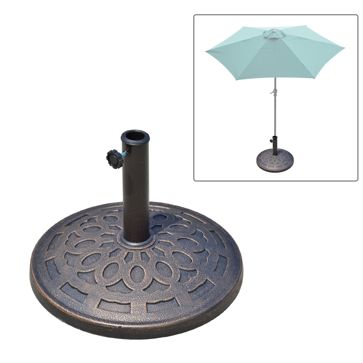Outsunny Sonnenschirmständer aus Harz 14kg Schirmständer Griffe, Rund Schirmhalter, Schirmgewicht für Sonnenschirm 38mm/48mm Rohrdurchmesser, für Balkon, Terasse, Garten, Bronze
